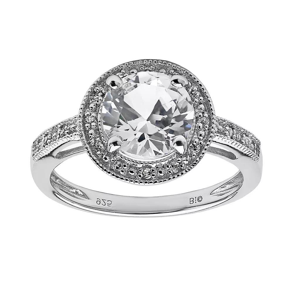 Gemminded Sterling Silver White Topaz, Lab-Created White Sapphire and Diamond Accent Round Frame Ring, Women's, Size: 7 Product Image