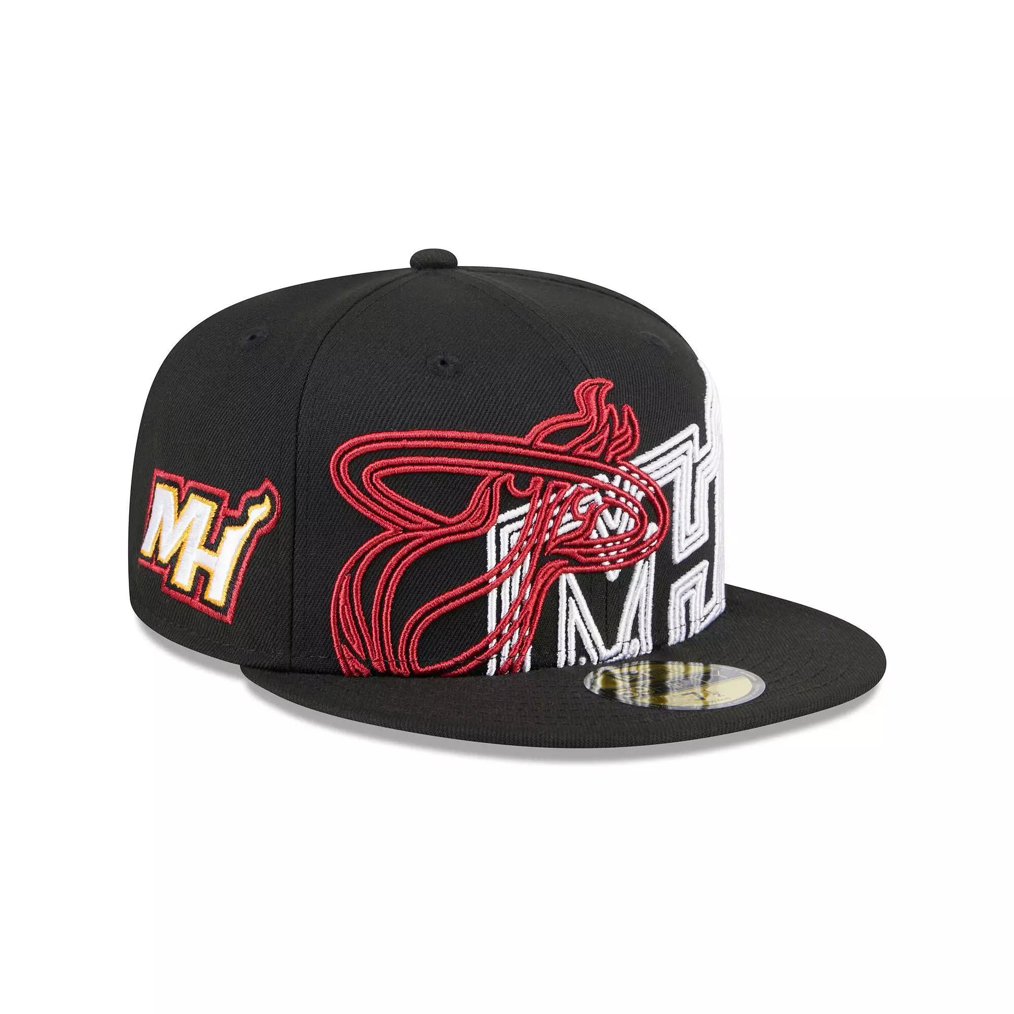 Men's New Era  Black Miami Heat Game Day Hollow Logo Mashup 59FIFTY Fitted Hat, Size: 7 Product Image