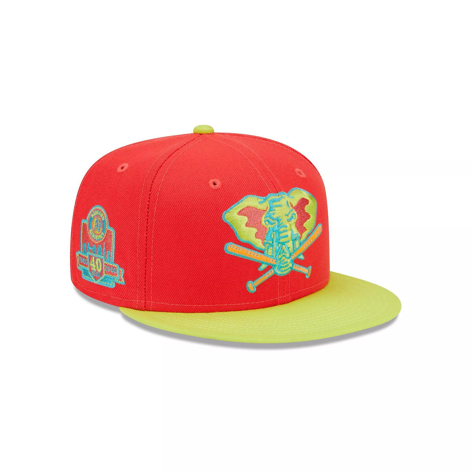 Men's New Era Red/Neon Green Oakland Athletics 40th Anniversary  Lava Highlighter Combo 59FIFTY Fitted Hat, Size: 7 1/4 Product Image