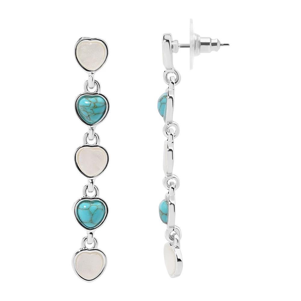 LC Lauren Conrad Sterling Silver White & Simulated Turquoise Heart Linear Earrings, Women's, Blue Product Image