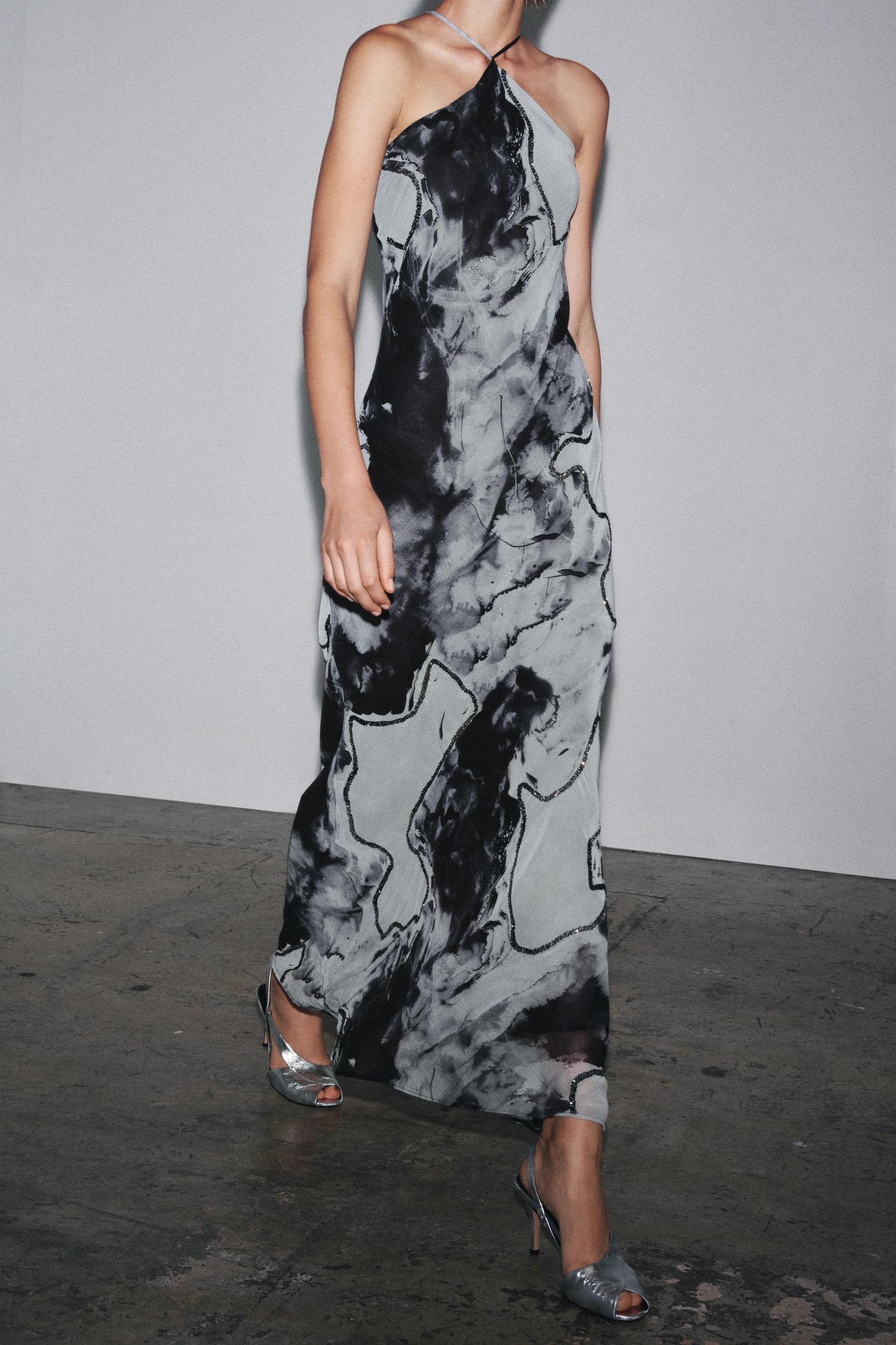 BEADED TIE-DYE HALTER DRESS Product Image