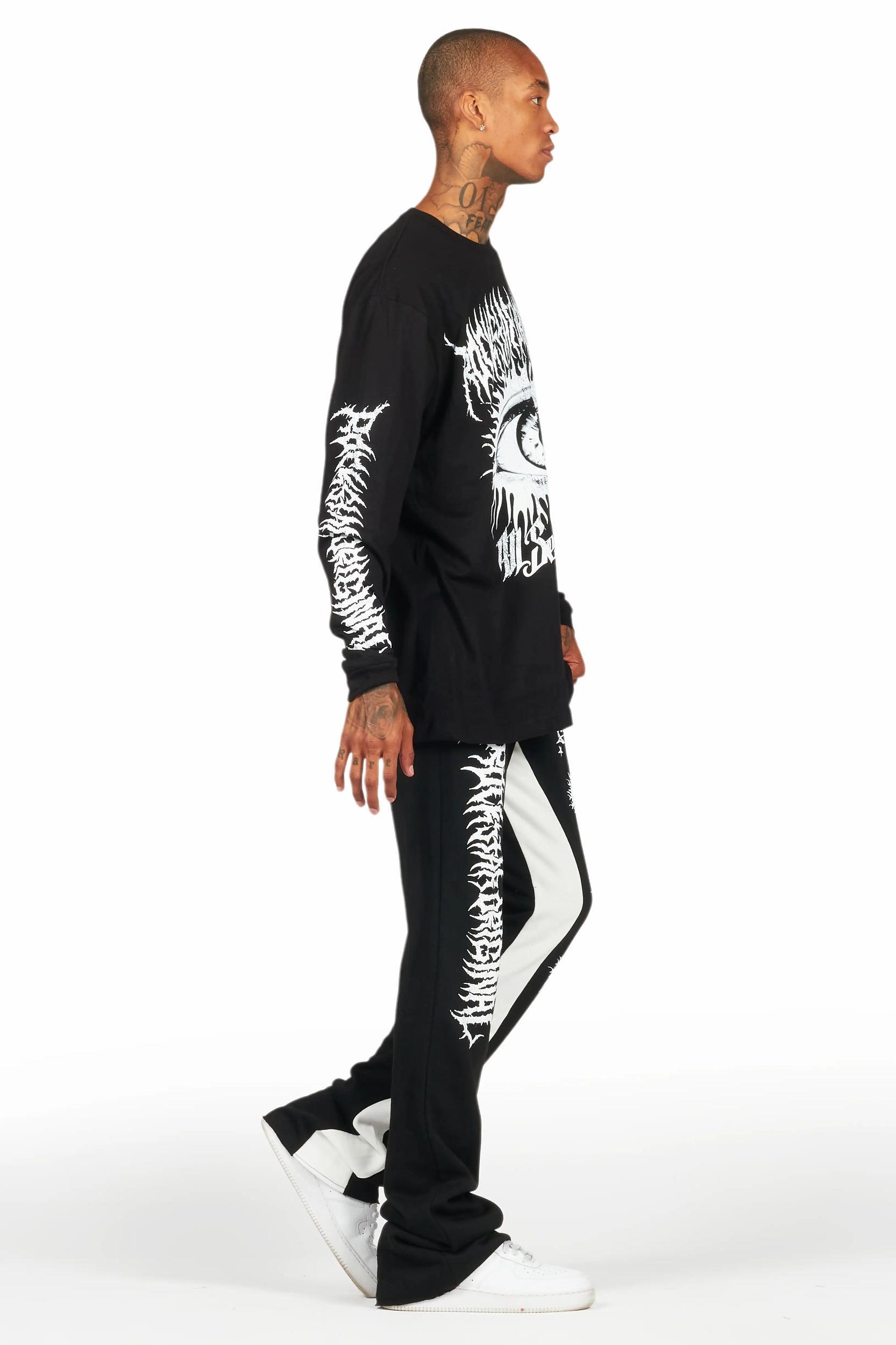 All Seeing Eyes Black/White Long Sleeve T-Shirt/Baggy Pant Set Male Product Image