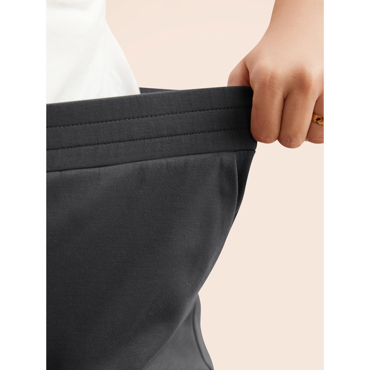 Plus Size Solid Elastic Waist Carrot Pants Women DimGray Casual Mid Rise Everyday Pants BloomChic 12/L Product Image
