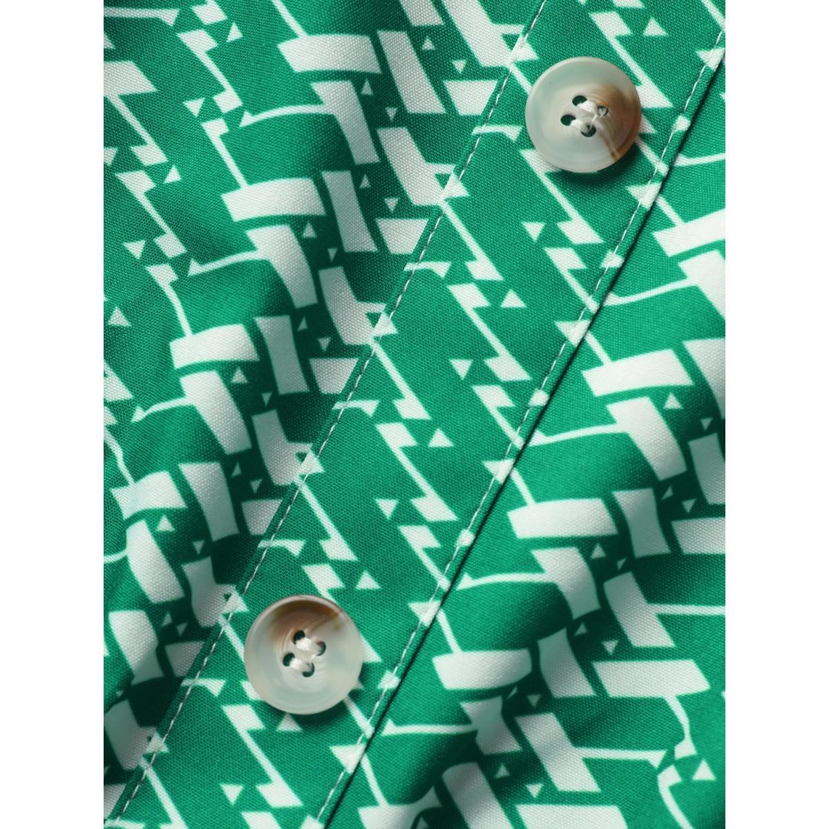 Plus Size Geometric Drawstring Cap Sleeve Midi Dress Malachitegreen Women At the Office Belted V-neck Cap Sleeve Curvy BloomChic 26/4X Product Image