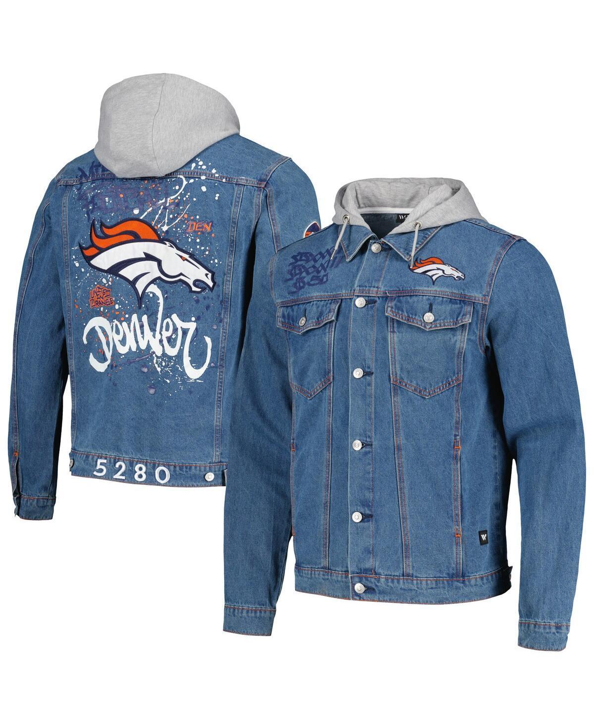 Men's The Wild Collective Denim Denver Broncos Hooded Full-Button Denim Jacket, Size: XL, Turquoise A Product Image