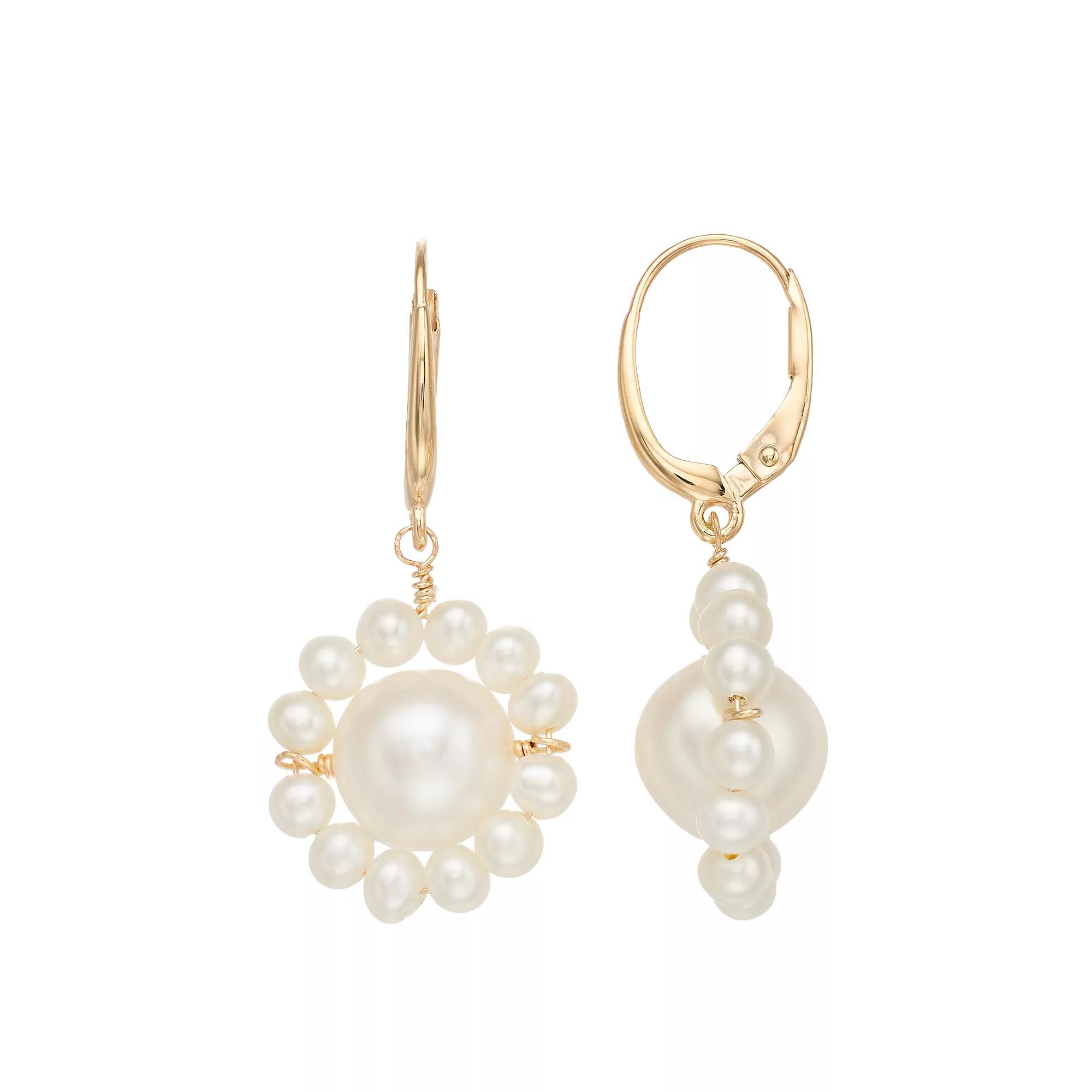 Jewelmak 14k Gold Freshwater Cultured Pearl Flower Drop Earrings, Women's Product Image