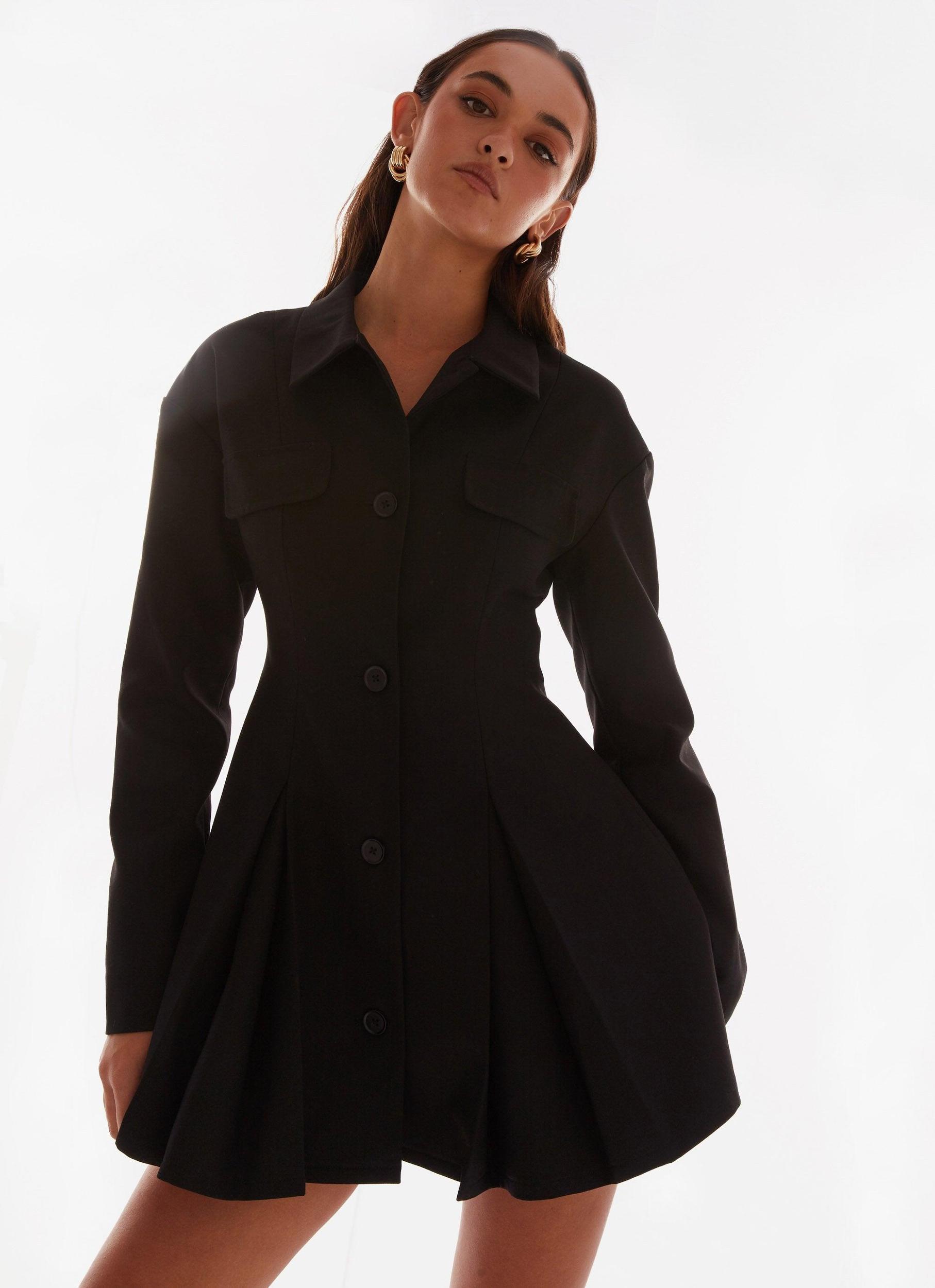 Emilia Collared Mini Dress - Black Product Image