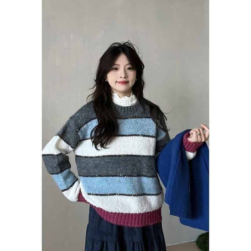 Round Neck Color Block Sweater Product Image