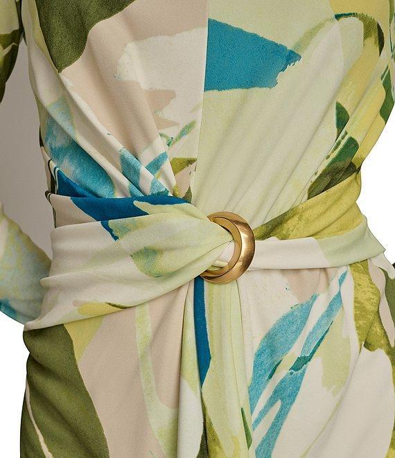Donna Karan Crew Neck Long Sleeve Front Twist O-Ring Sheath Dress Product Image