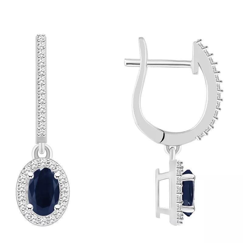 Celebration Gems Sterling Silver Oval-Cut Emerald & 1/3 Carat T.W. Diamond Hoop Drop Earrings, Women's Product Image