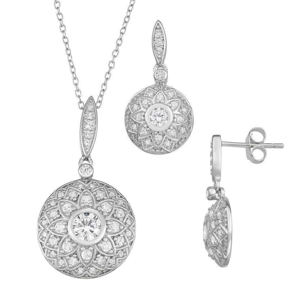 Sterling Silver Cubic Zirconia Drop Earring and Pendant Set, Women's, Size: 18", Silvertone Product Image