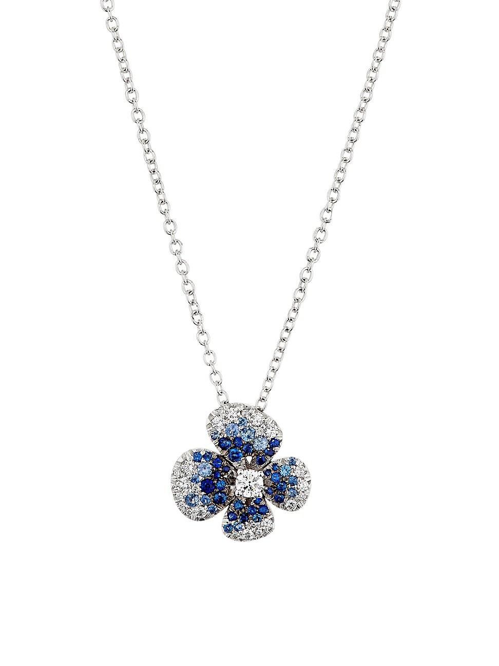 Womens Ischia 18K White Gold, 0.34 TCW Diamond & Ombr Blue Sapphire Flower Pendant Necklace Product Image