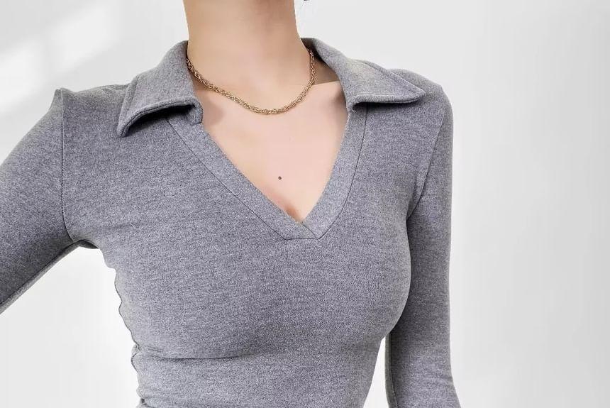 Long-Sleeve Plain Polo Top Product Image