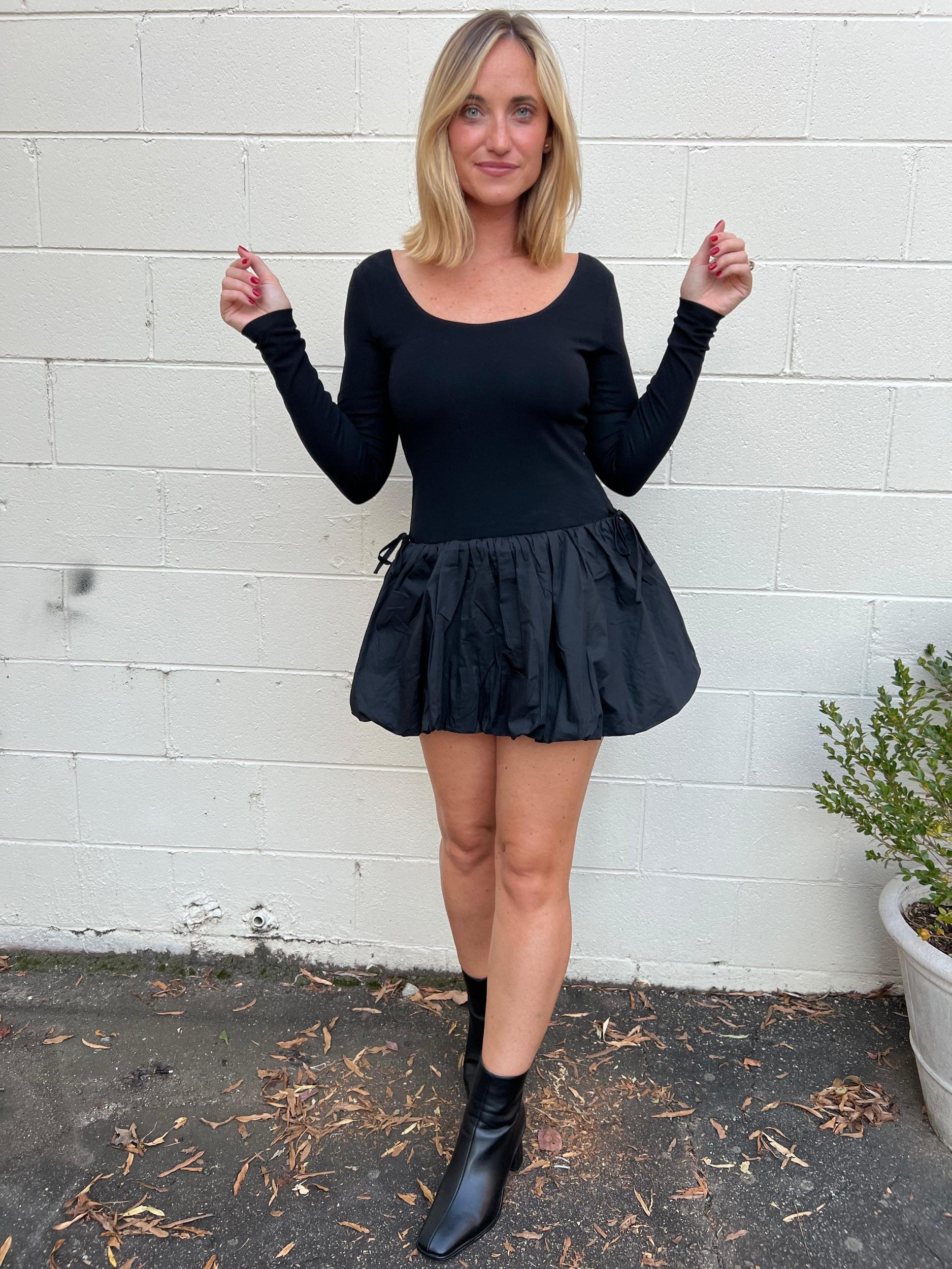 On Point Long Sleeve Bubble Hem Mini Dress Product Image