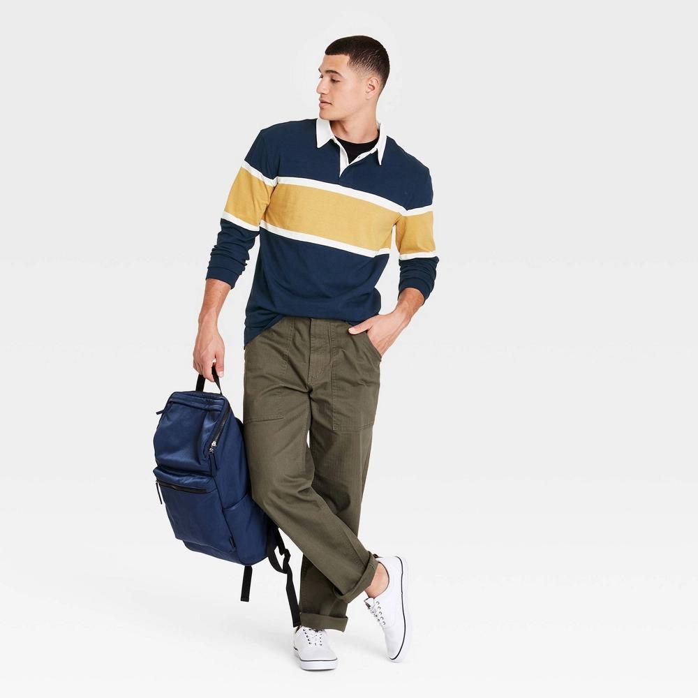 Men's Long Sleeve Rugby Polo Shirt - Goodfellow & Co™ Navy Blue M Product Image
