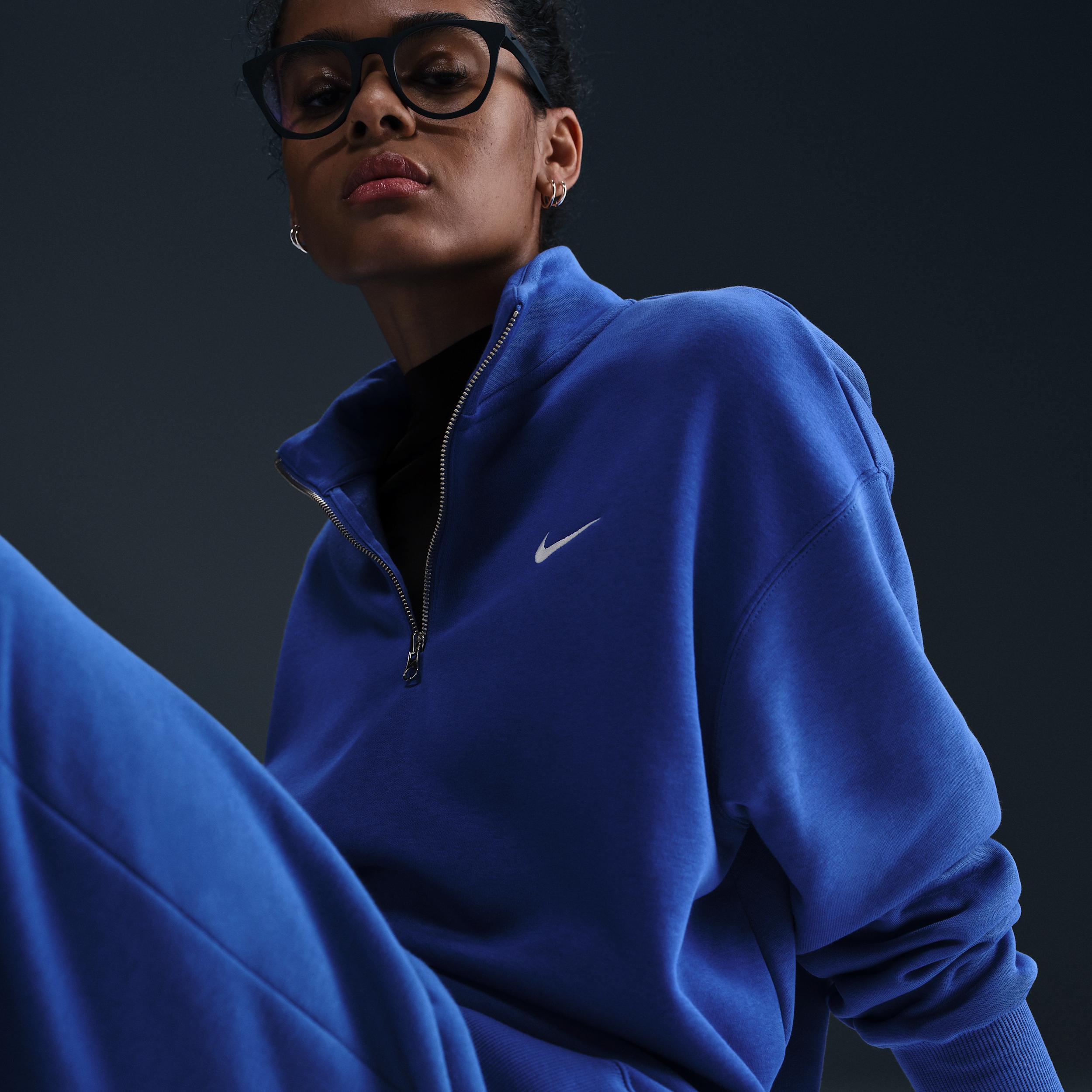Nike Women's Sportswear Phoenix Fleece Oversized Quarter-Zip Sweatshirt in Grey/Dark Grey Heather Size 2XL Cotton/Polyester/Fleece Product Image