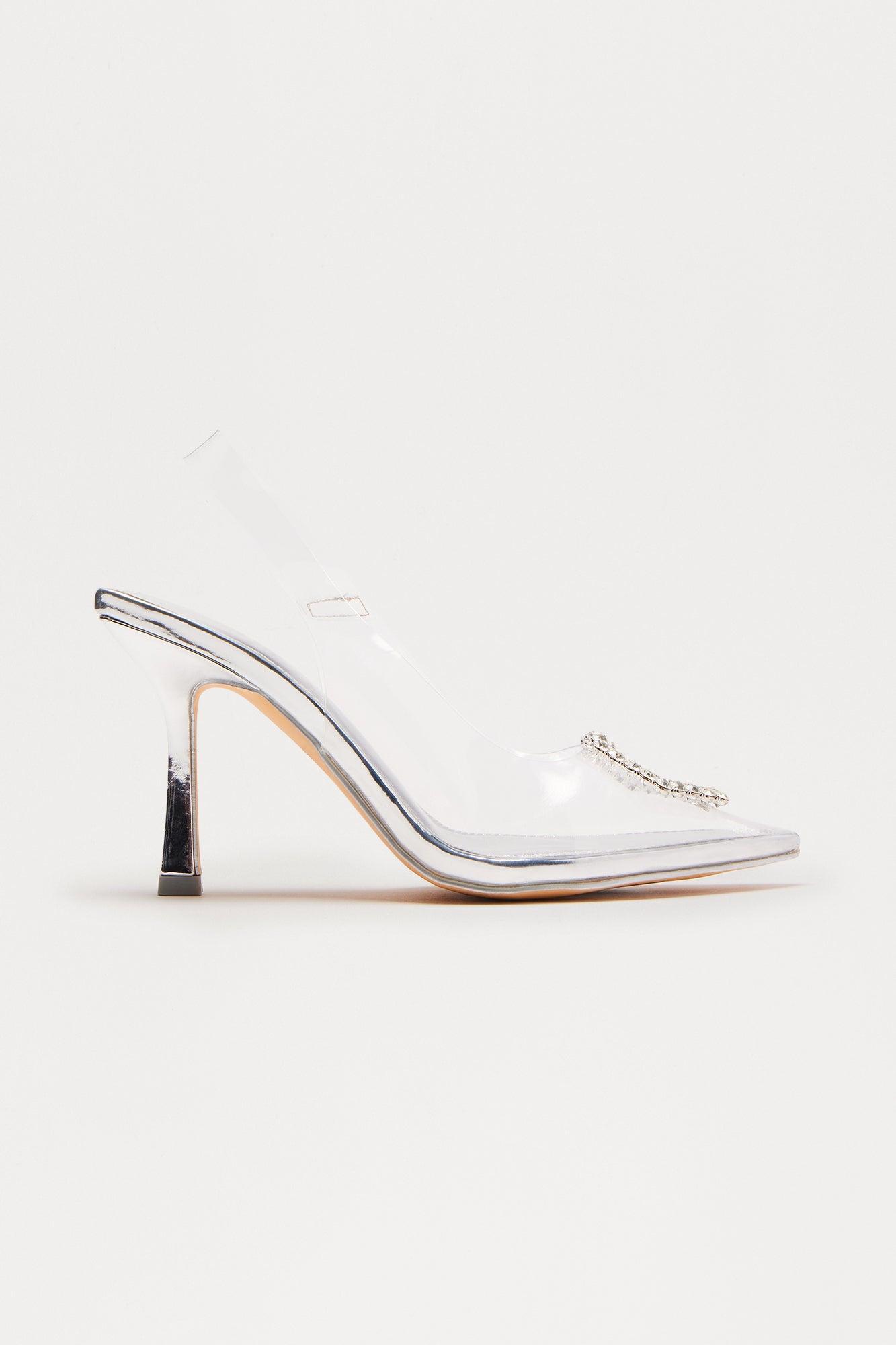 Tess Clear Rhinestone Slingback Pumps - Silver Female Product Image