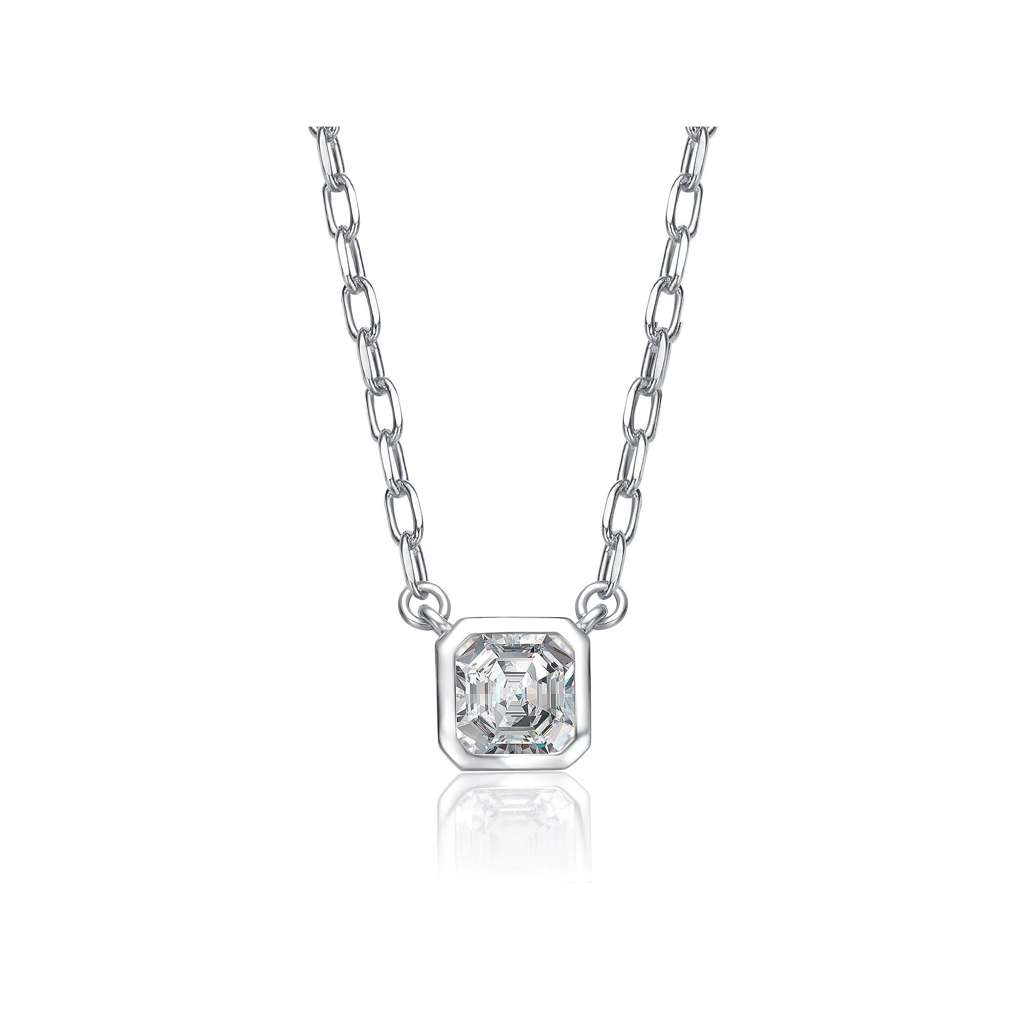 14k Gold Plated Asscher-Cut Cubic Zirconia Solitaire Necklace, Womens Silver Tone Product Image