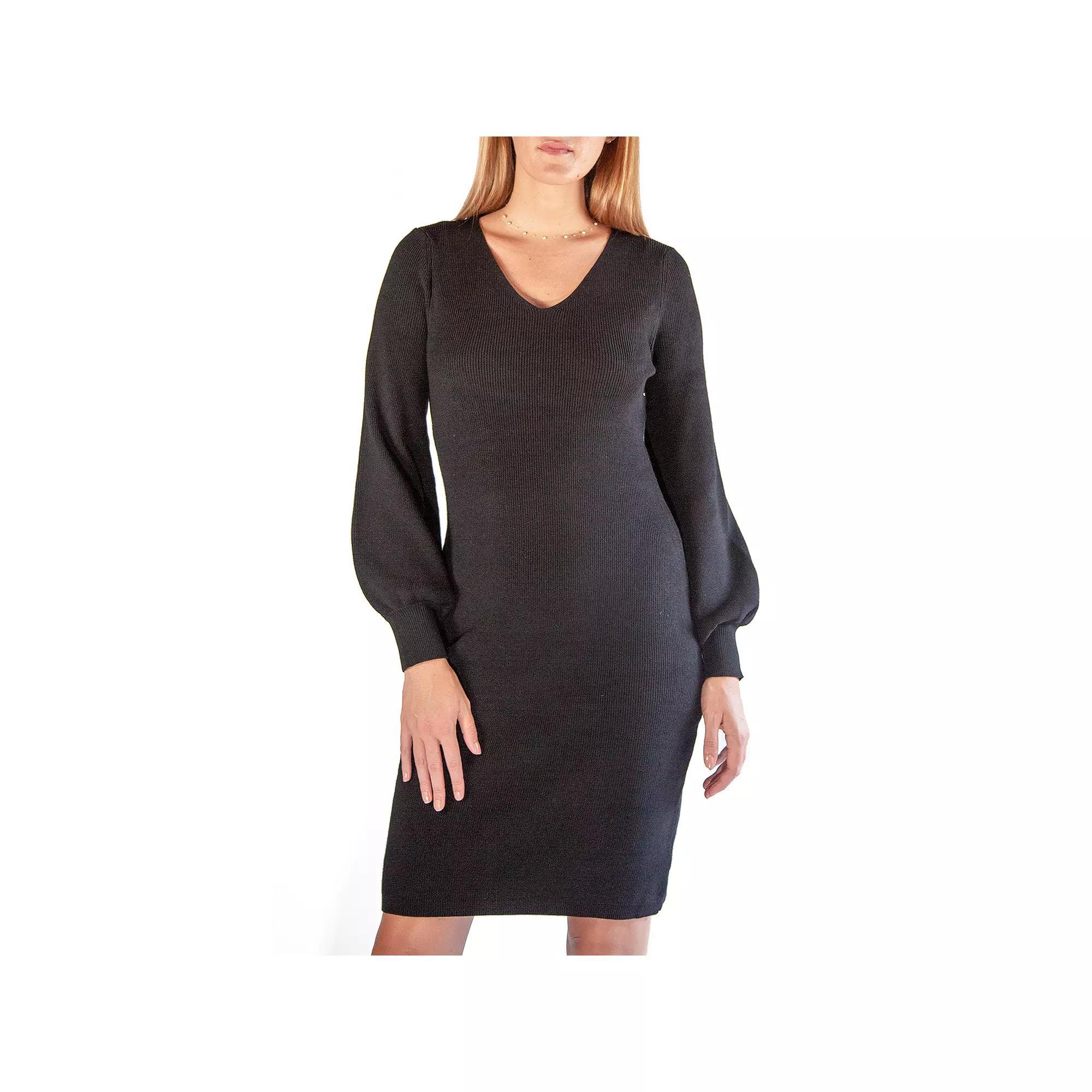 Women's Nina Leonard Balloon-Sleeve Sheath Sweater Dress, Size: Medium, Black Product Image