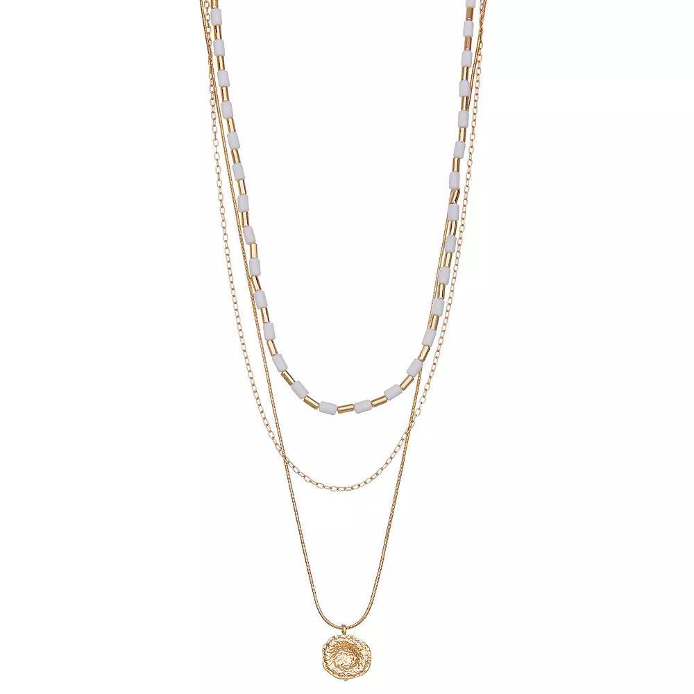 Emberly Gold Tone Color Block Layered Necklace, Women's, White Product Image