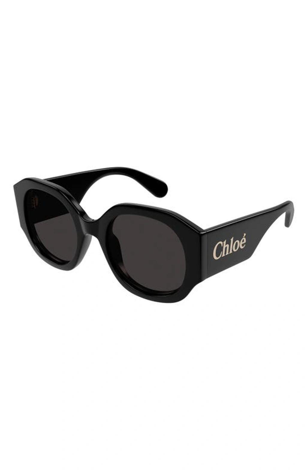 CHLOÉ Logo Acetate Round Sunglasses In Black Grey Product Image