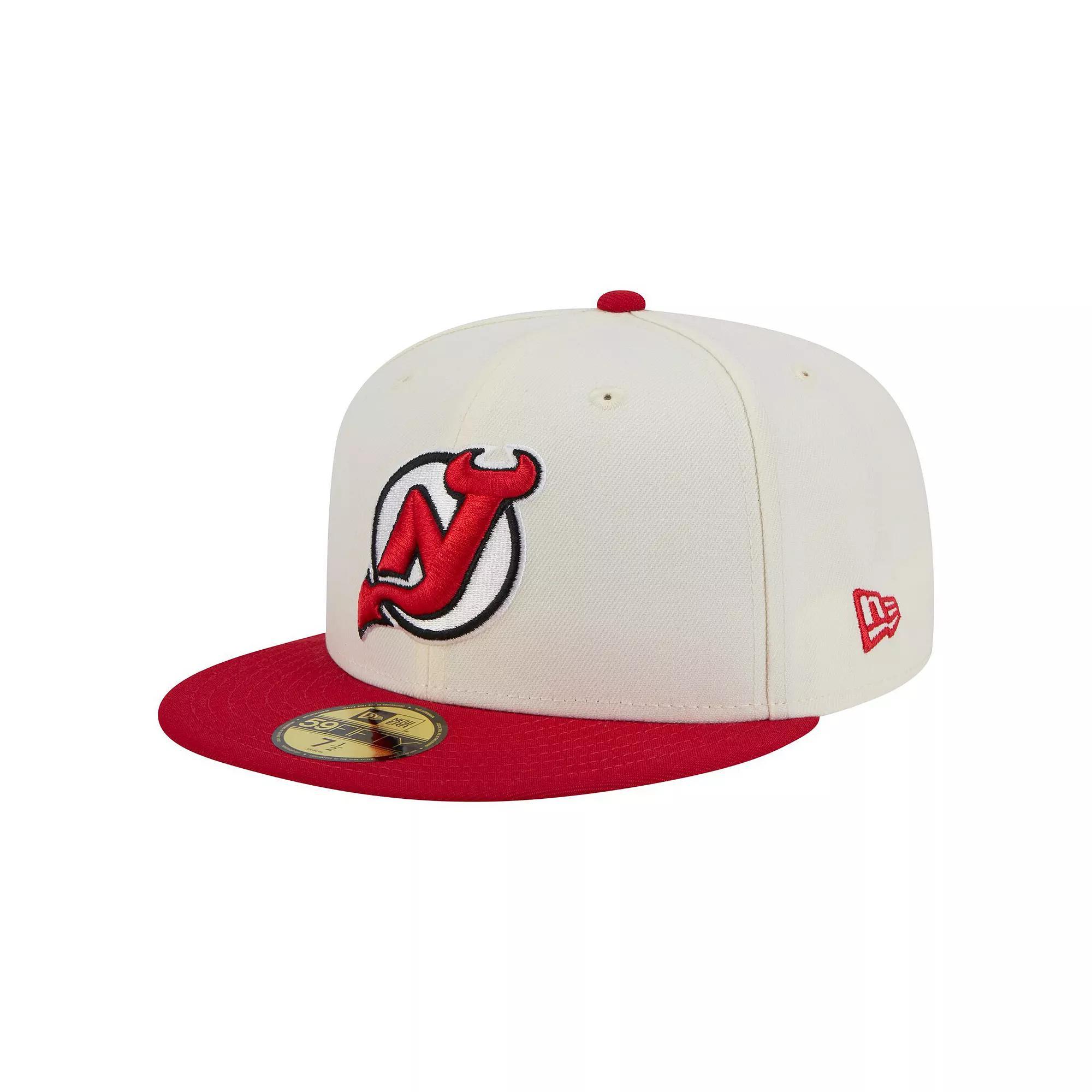 Men's New Era  White New Jersey Devils Chrome Two-Toned 59FIFTY Fitted Hat, Size: 7 3/8, Nhl Beige Product Image