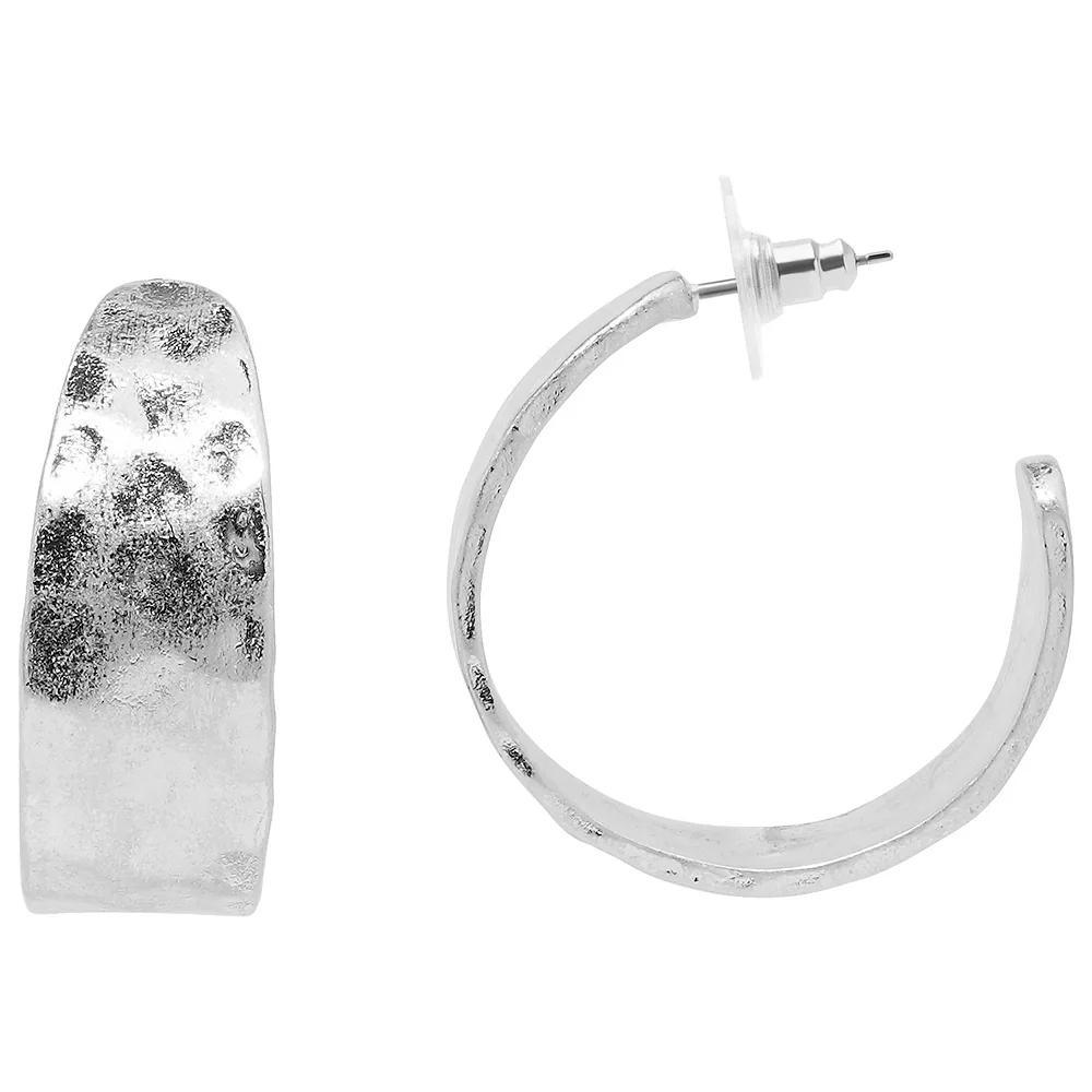 Sonoma Goods For Life Silver Tone Hammered Wide J Hoop Earrings, Womens, None Product Image