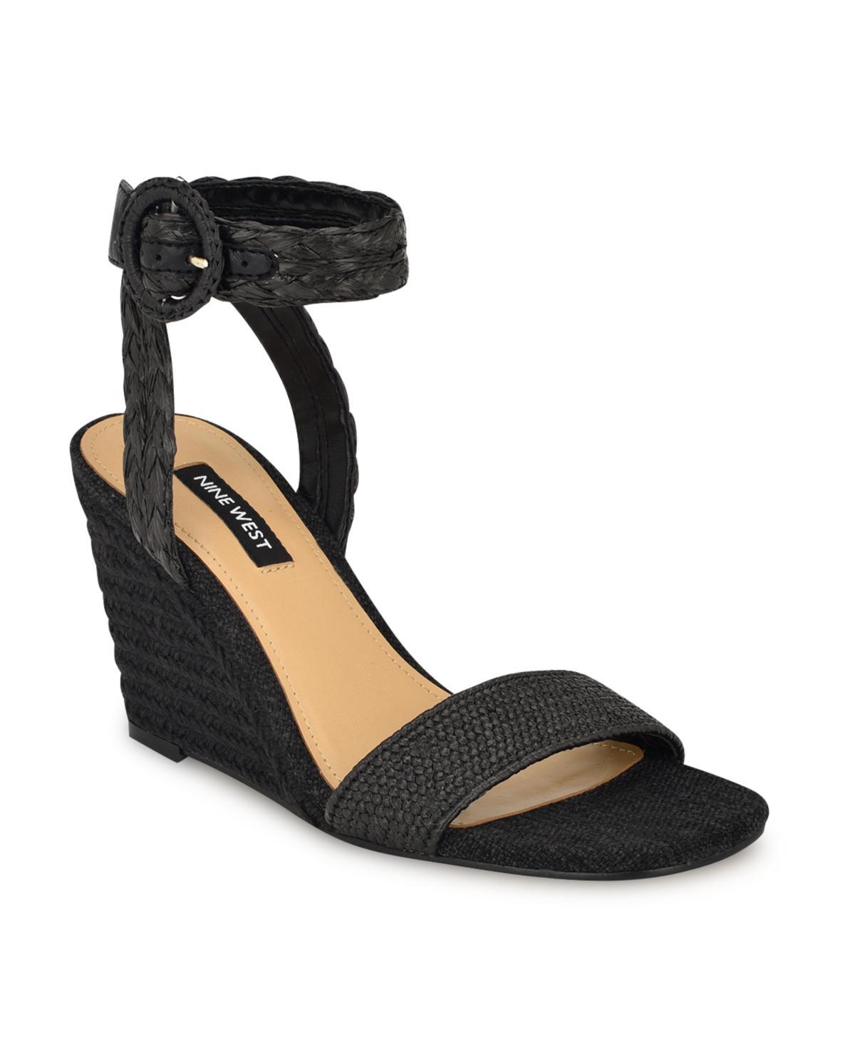 Nine West Nerisa Women's Wedge Sandals, Size: 9.5, Black Product Image