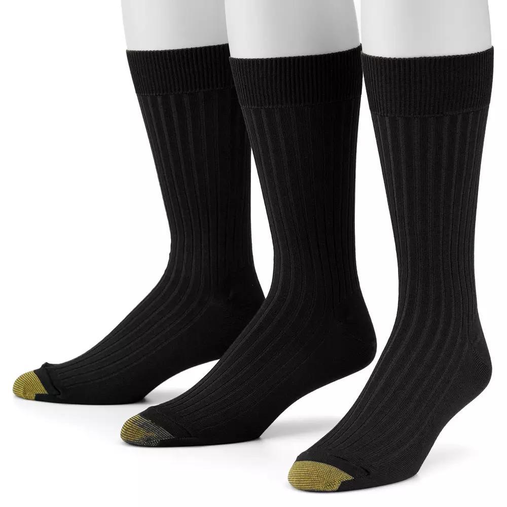Men's GOLDTOE® 3-pack Canterbury Crew Socks, Size: 6-12, Black Product Image
