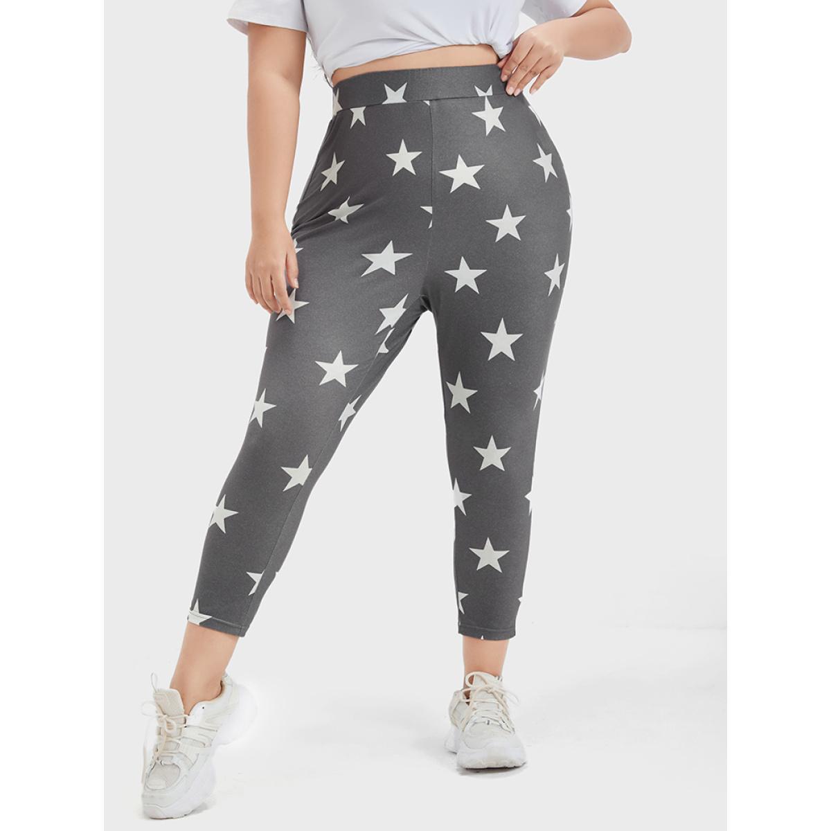 Plus Size Star Printed Skinny Leggings Women DimGray Casual High stretch Skinny High Rise Dailywear Leggings BloomChic 18-20/2X Product Image