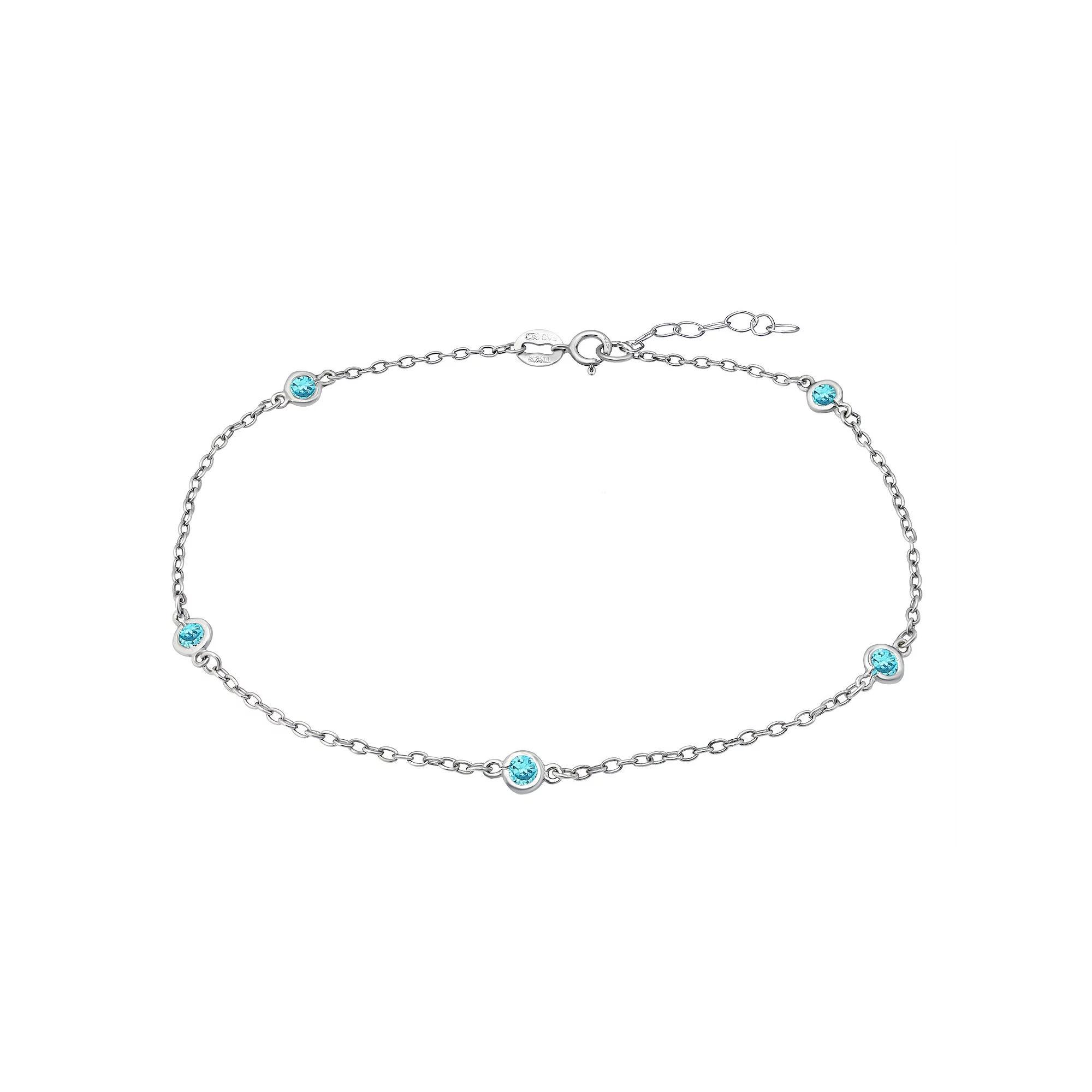 Aleure Precioso Sterling Silver Gemstone Station Anklet, Women's, Size: 9", Blue Product Image