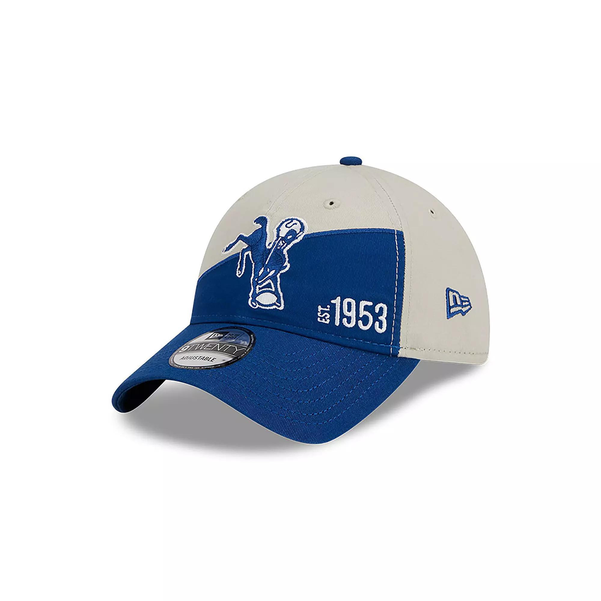 Men's New Era  Cream/Royal Indianapolis Colts 2023 Sideline Historic 9TWENTY Adjustable Hat, Beige Product Image