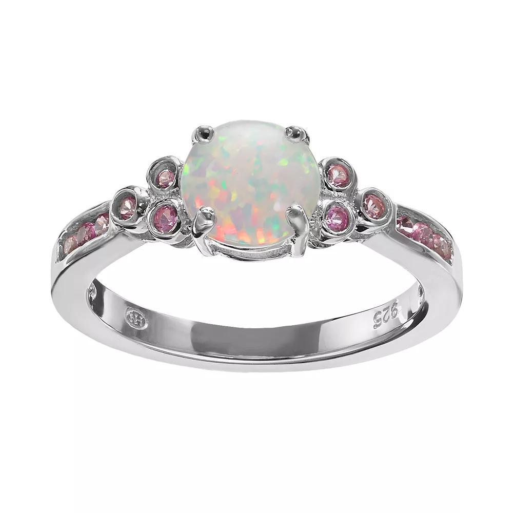 Lab-Created Opal and Lab-Created Pink Sapphire Sterling Silver Ring, Women's, Size: 8 Product Image