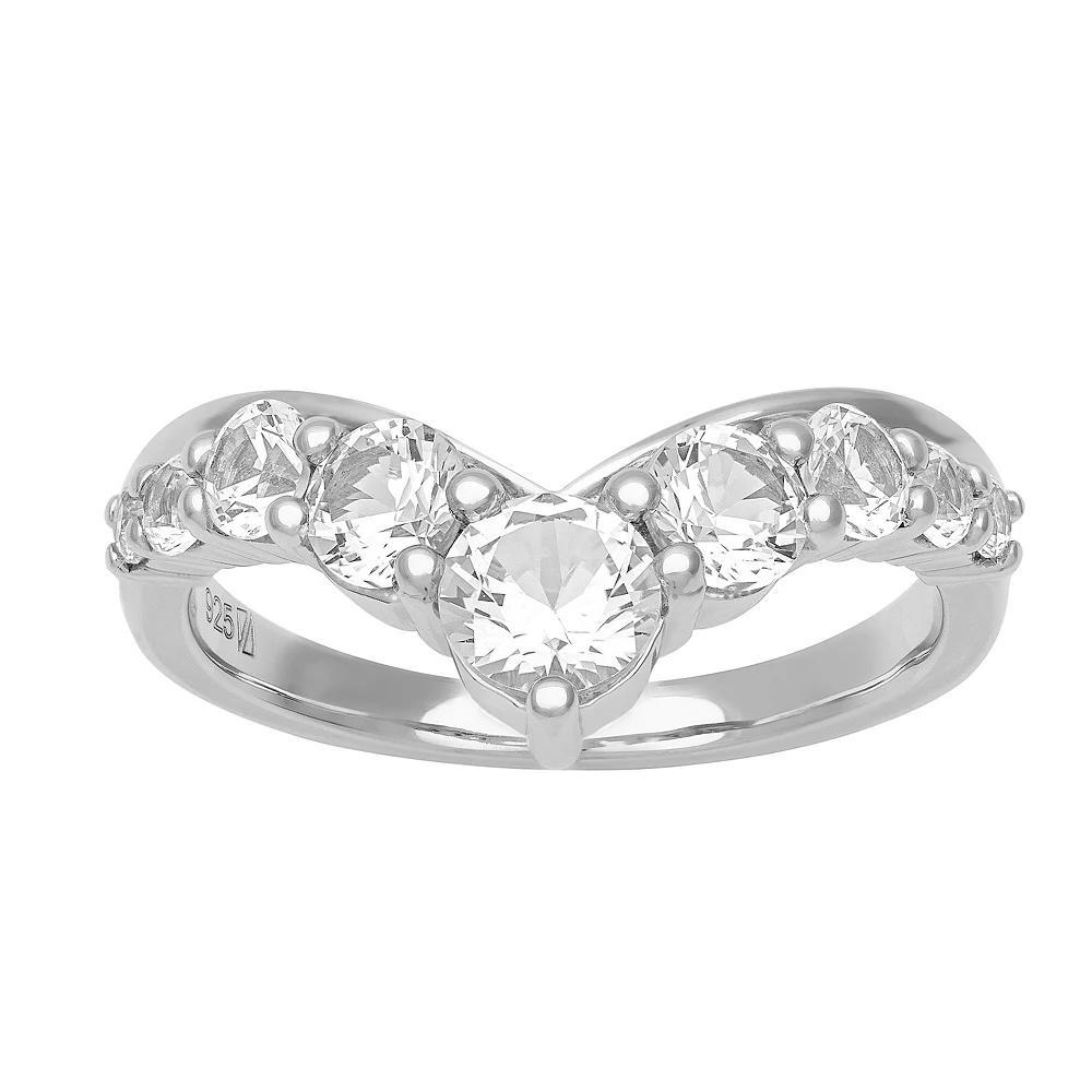 Love Always Sterling Silver Lab-Created White Sapphire Chevron Anniversary Band, Women's, Size: 5 Product Image