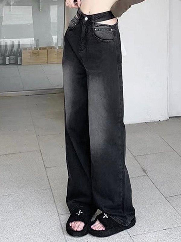 Black Wash Cutout Boyfriend Jeans Product Image
