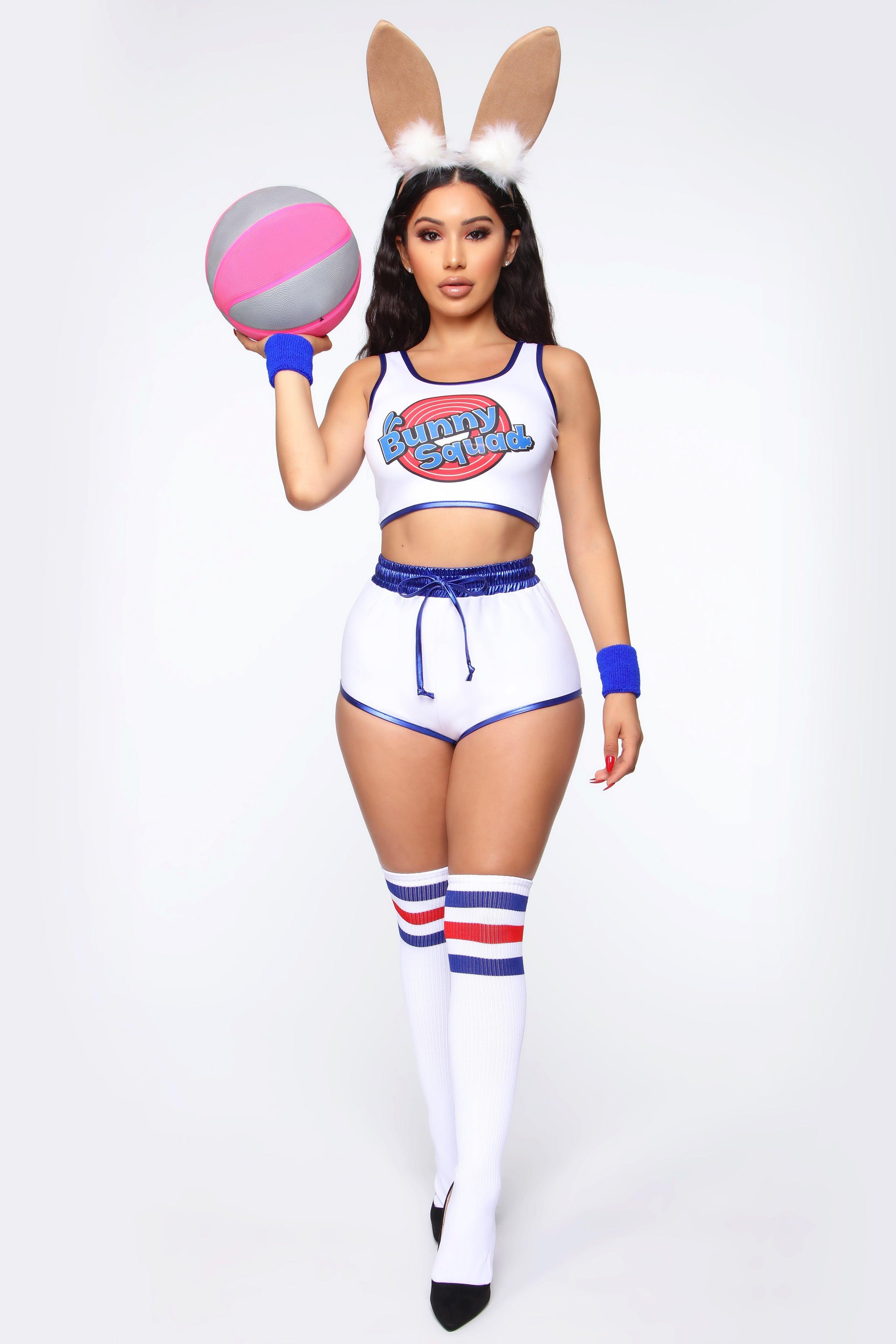 Basketball Bunny Babe 5 Piece Costume Set - White/Blue Product Image