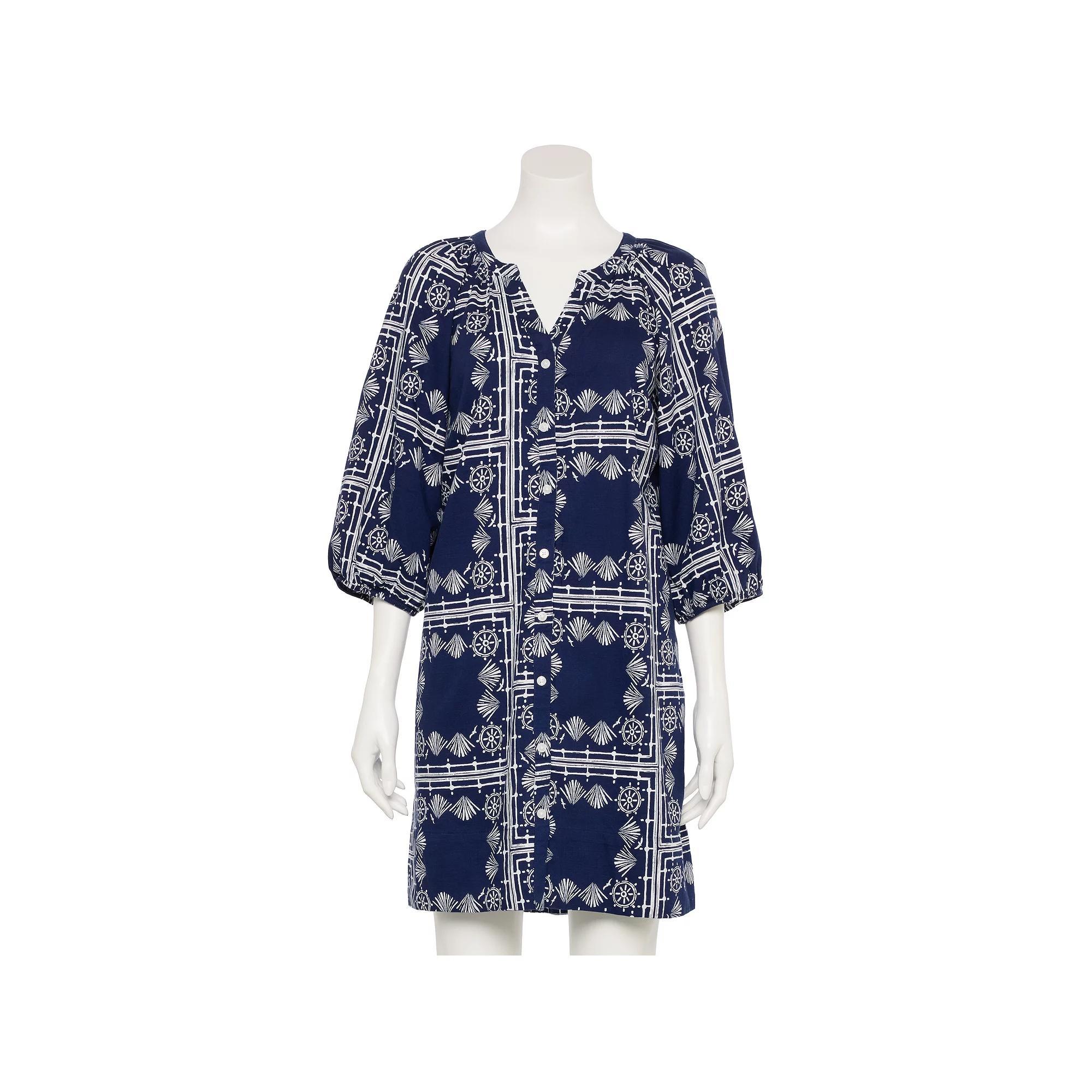 Women's Sonoma Goods For Life® Adaptive Button Front Dress, Size: XL, Blue Nautical Print Product Image