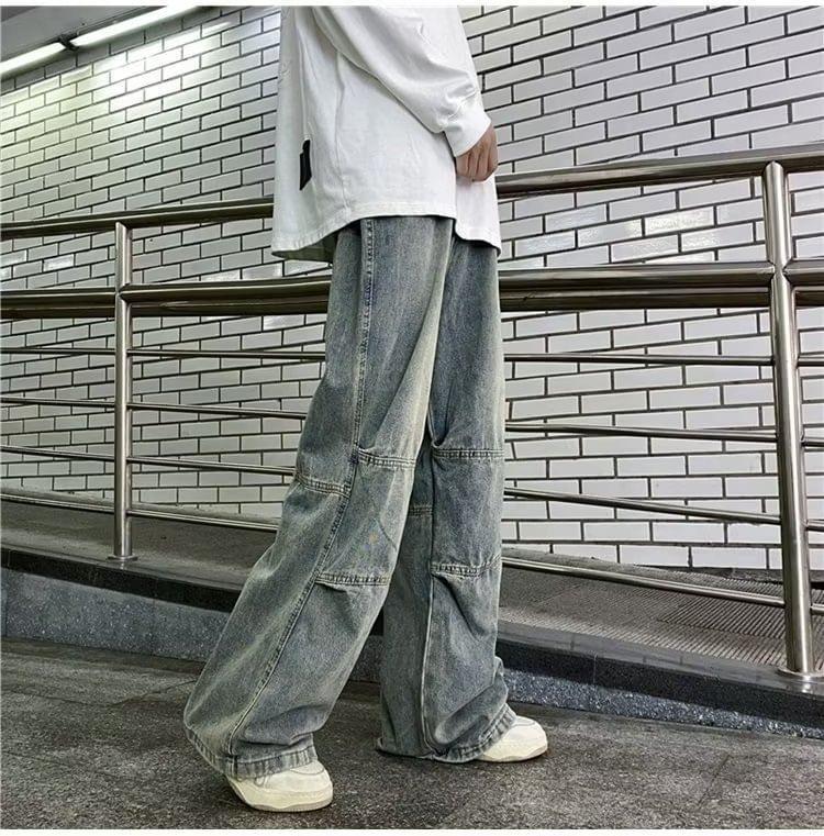 Mid Rise Washed Wide Leg Jeans Product Image