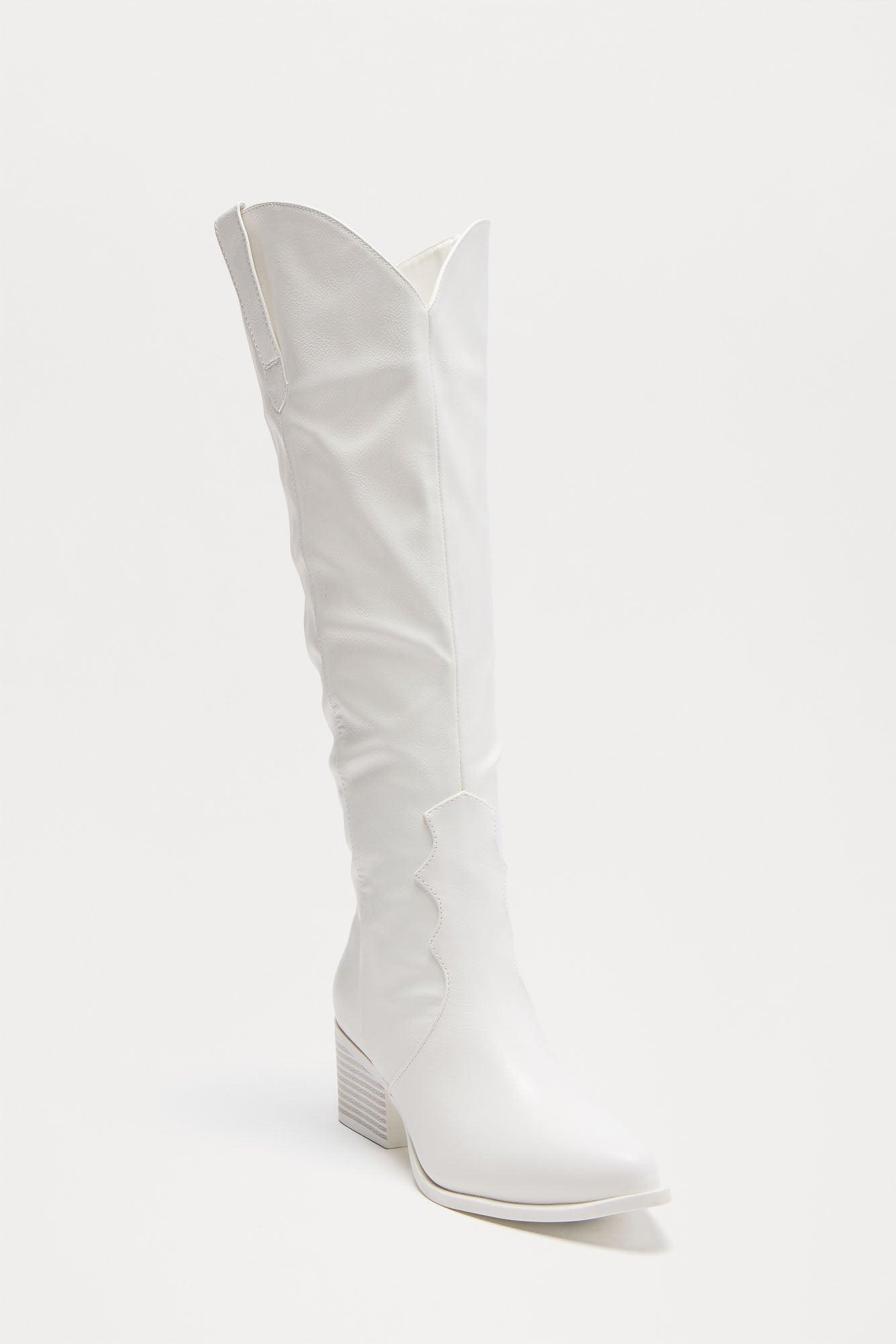 Camper Knee High Cowboy Boots - White Product Image