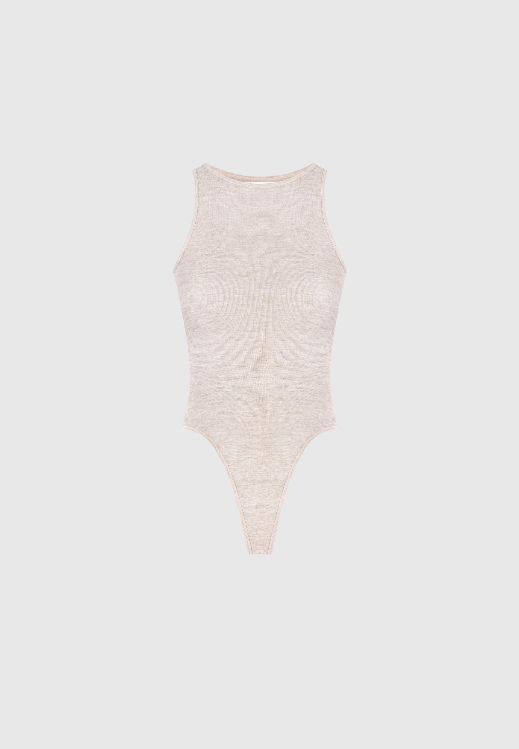 Éternelle Sheer Racer Neck Bodysuit - Beige Female Product Image