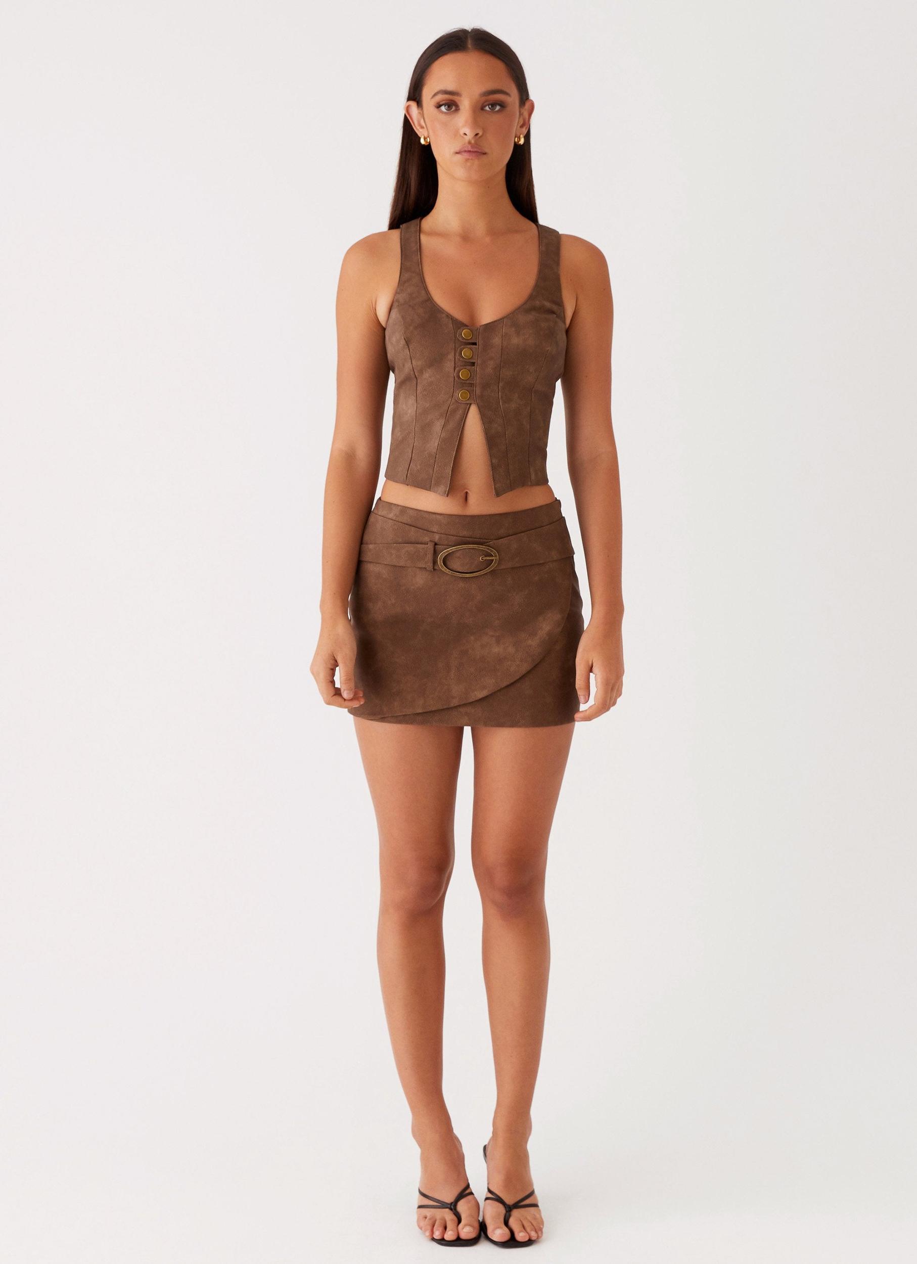 West District PU Mini Skirt - Brown Product Image