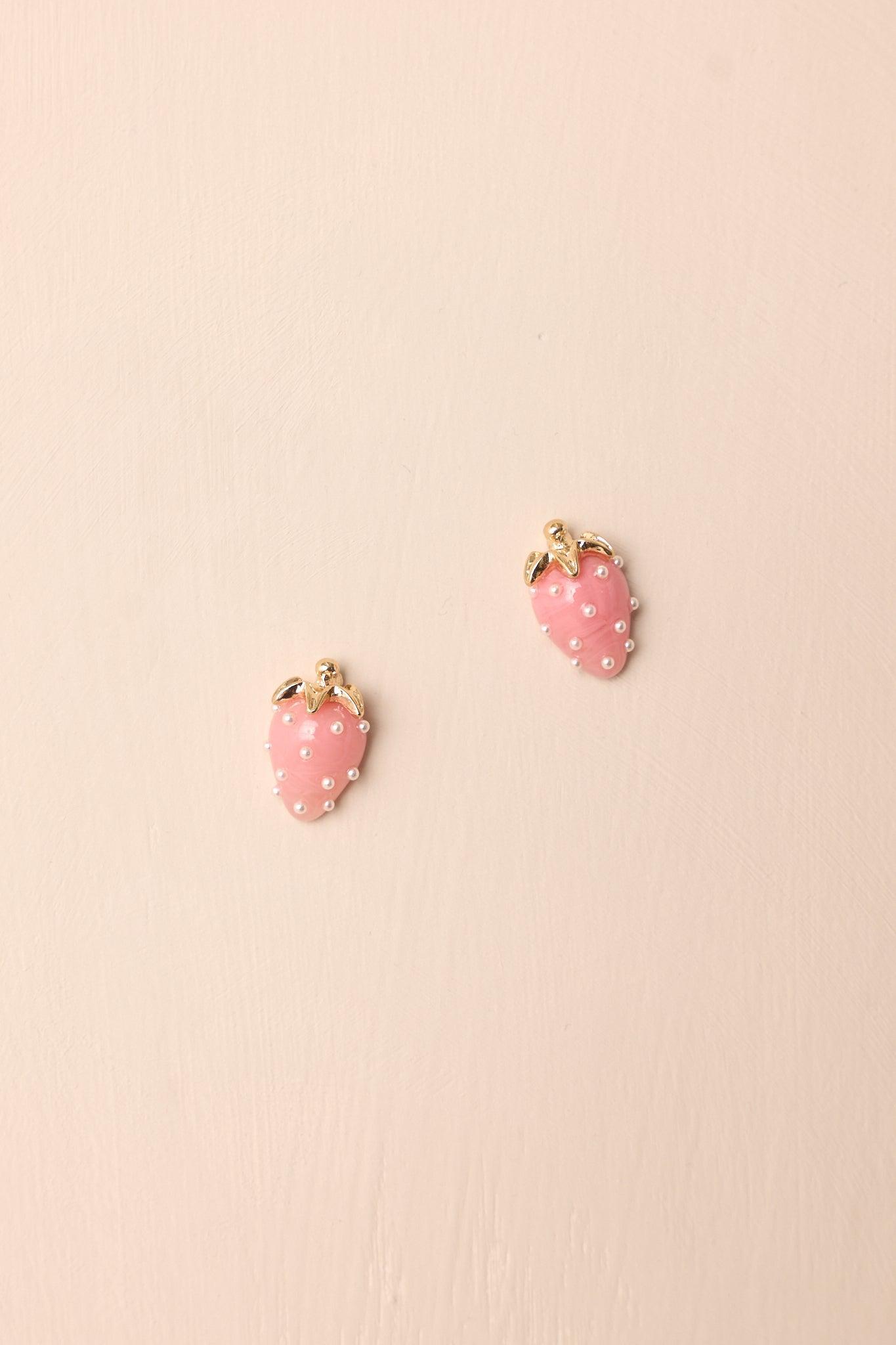 Too Sweet To Me Pink & Pearl Strawberry Earrings Product Image