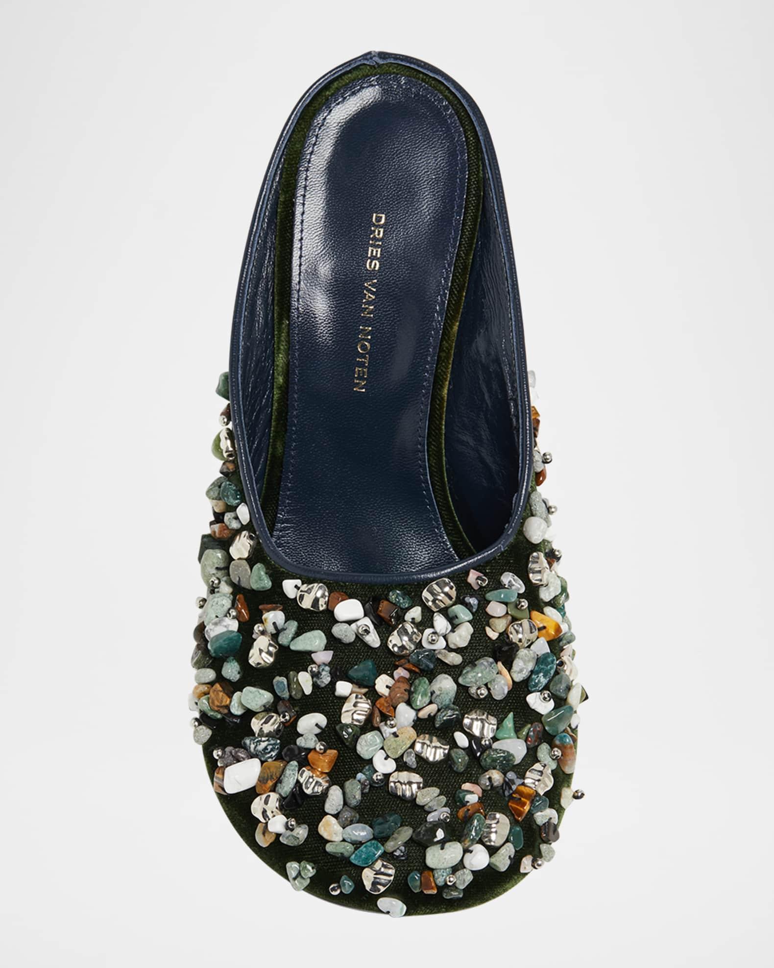 Gemstone Embellished Velvet Wedge Mules Product Image