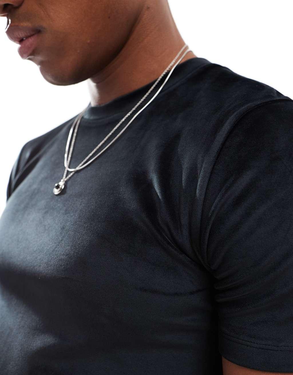 ASOS DESIGN muscle fit t-shirt in black velour Product Image