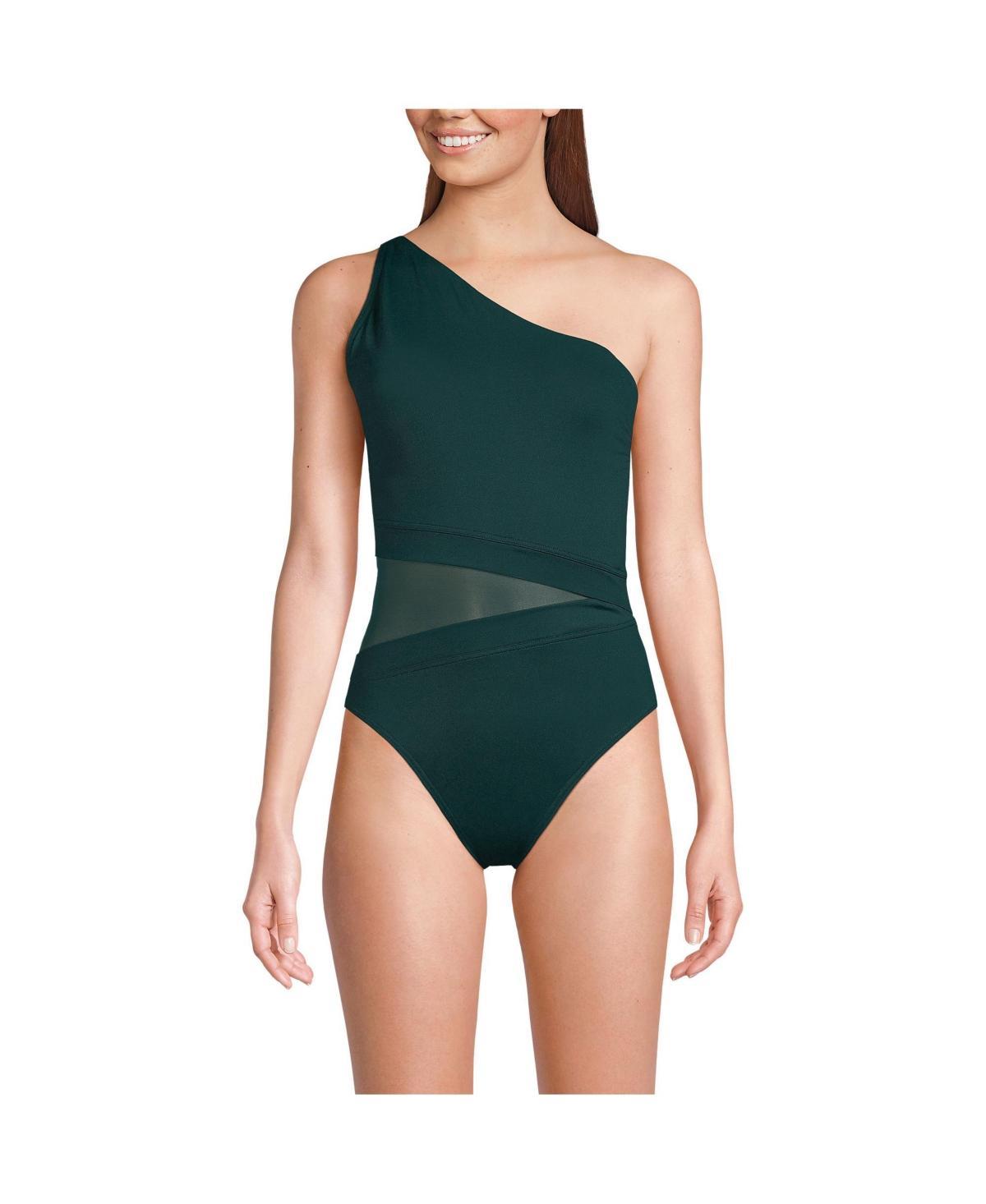 Women's Lands' End One Shoulder One-Piece Swimsuit, Size: 10, Black Product Image