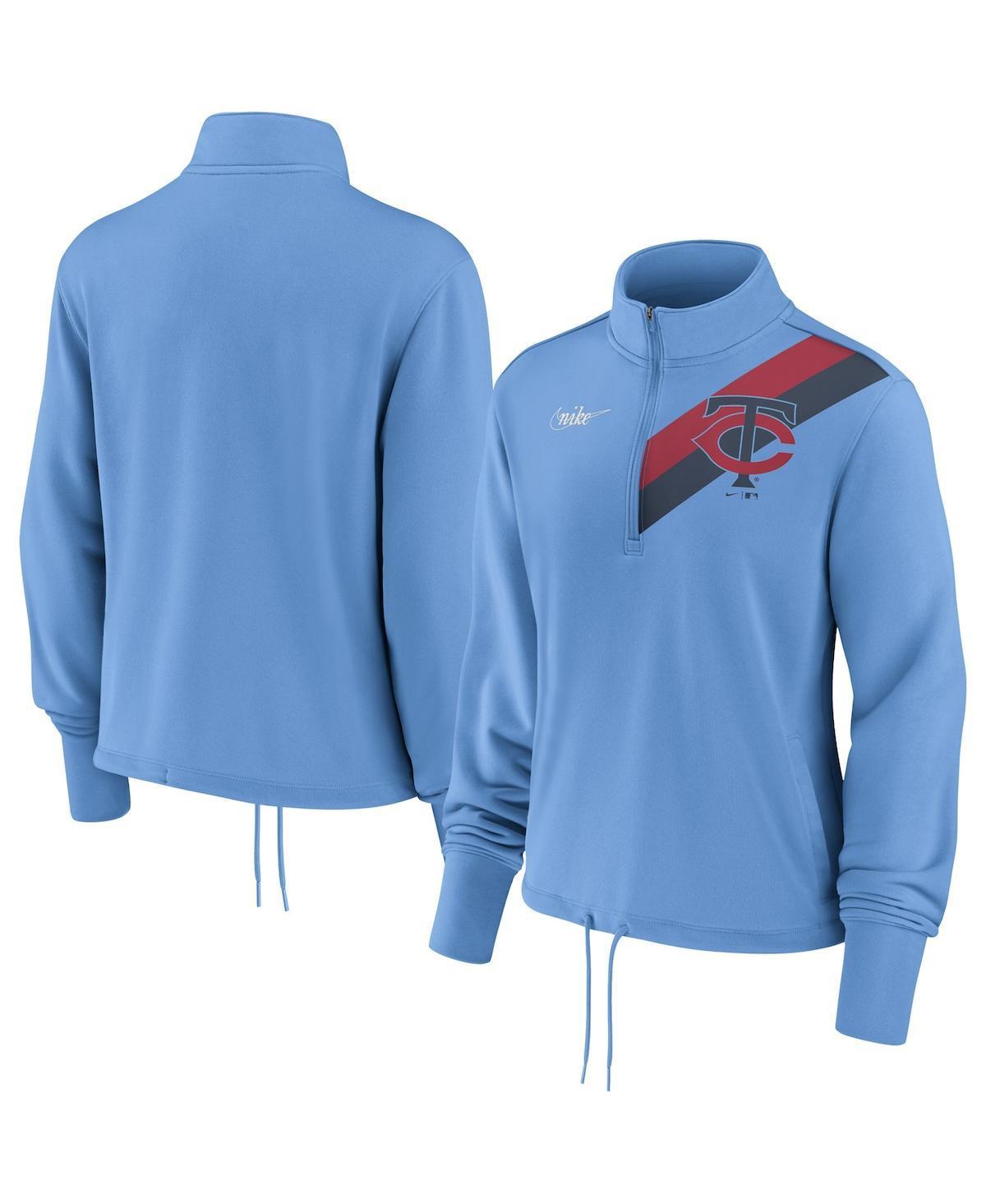 Women's Nike Light Blue Minnesota Twins 1965 Cooperstown Collection Rewind Stripe Performance Half-Zip Pullover, Size: Medium Product Image