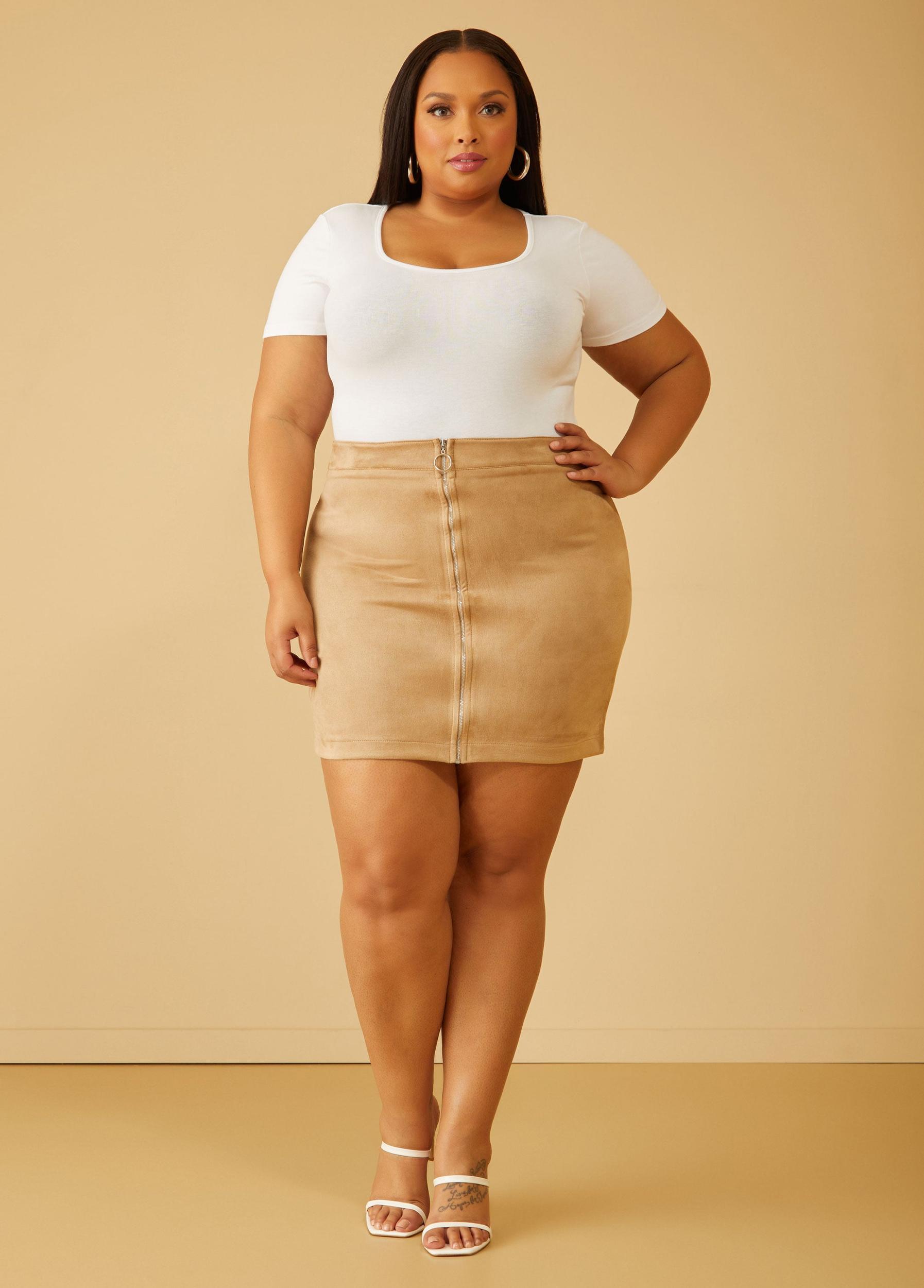 Zip Detailed Faux Suede Mini Skirt Female Product Image