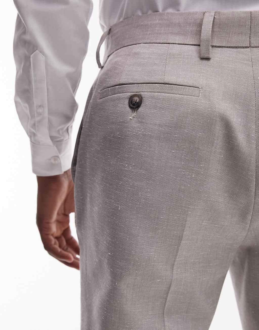 Topman slim linen blend suit pants in stone Product Image