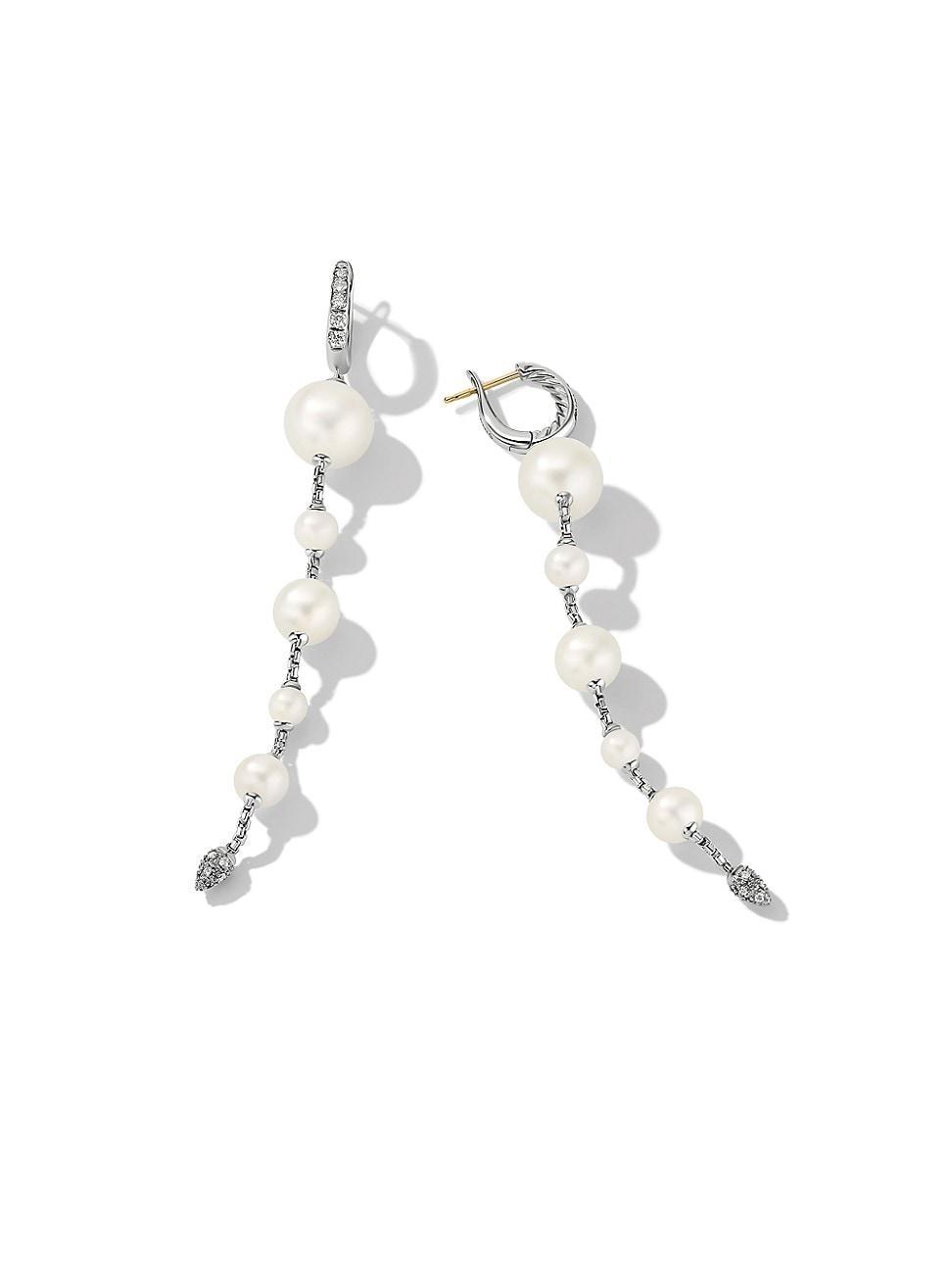 David Yurman Sterling Silver Pearl Cultured Freshwater Pearl & Diamond Drop Earrings Product Image