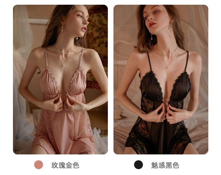 Spaghetti Strap Lace Panel Chemise Product Image